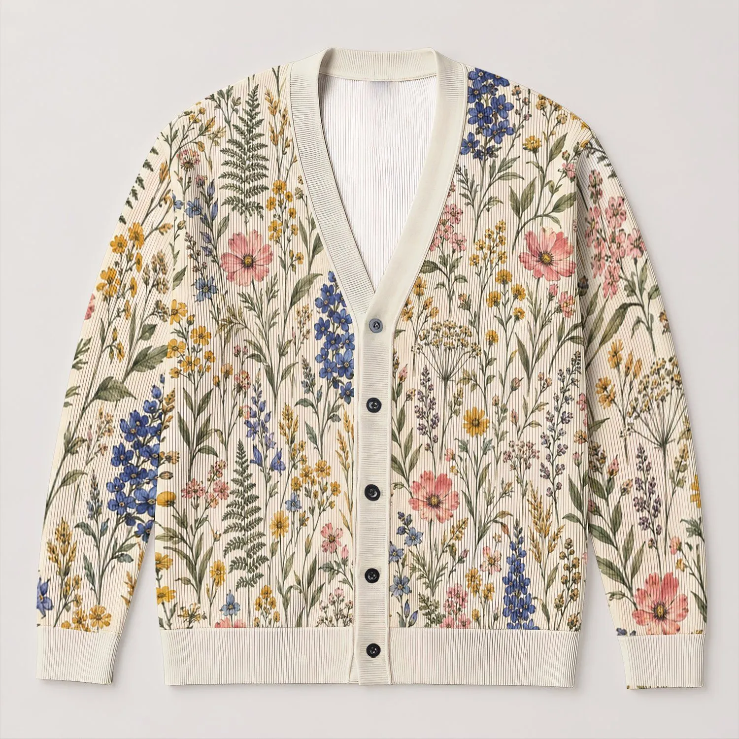 Pastel Wildflower Meadow for Relaxed Everyday Layering and Cottagecore Weekend Style All-over Print Knitted Cardigan - 1