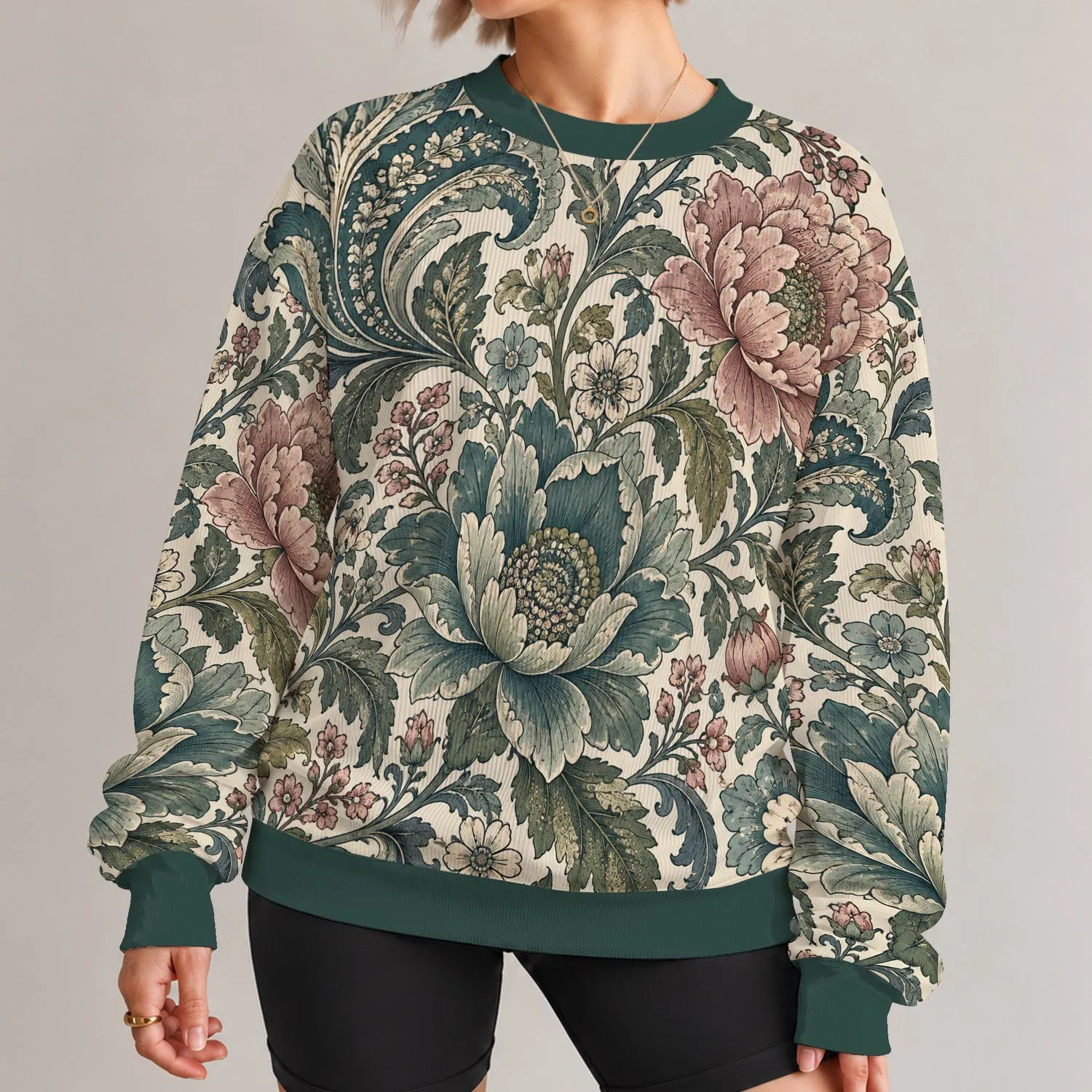Vintage Teal And Blush Botanical Florals For Relaxed Everyday Outfits All-over Print Knitted Sweater - 1