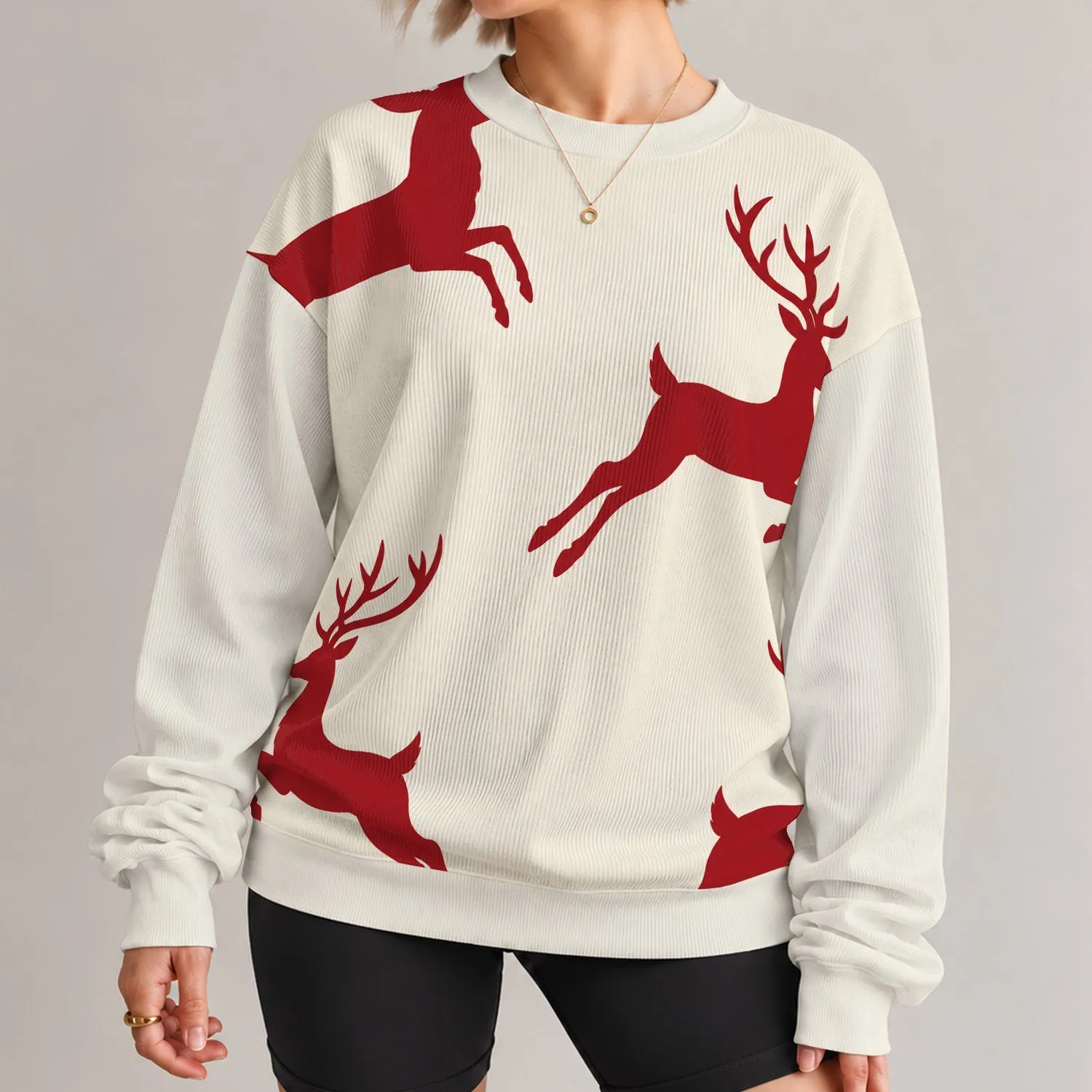 Red Deer Silhouettes for Cozy Christmas Outings and Matching Couple Winter Style All-over Print Knitted Sweater - 1