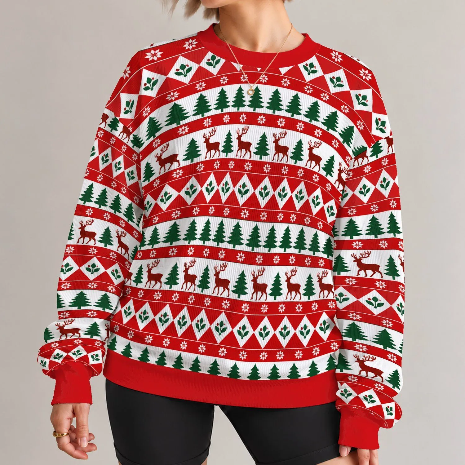 Reindeer And Evergreen Holiday Motifs For Christmas Celebrations And Winter Gatherings All-over Print Knitted Sweater - 1