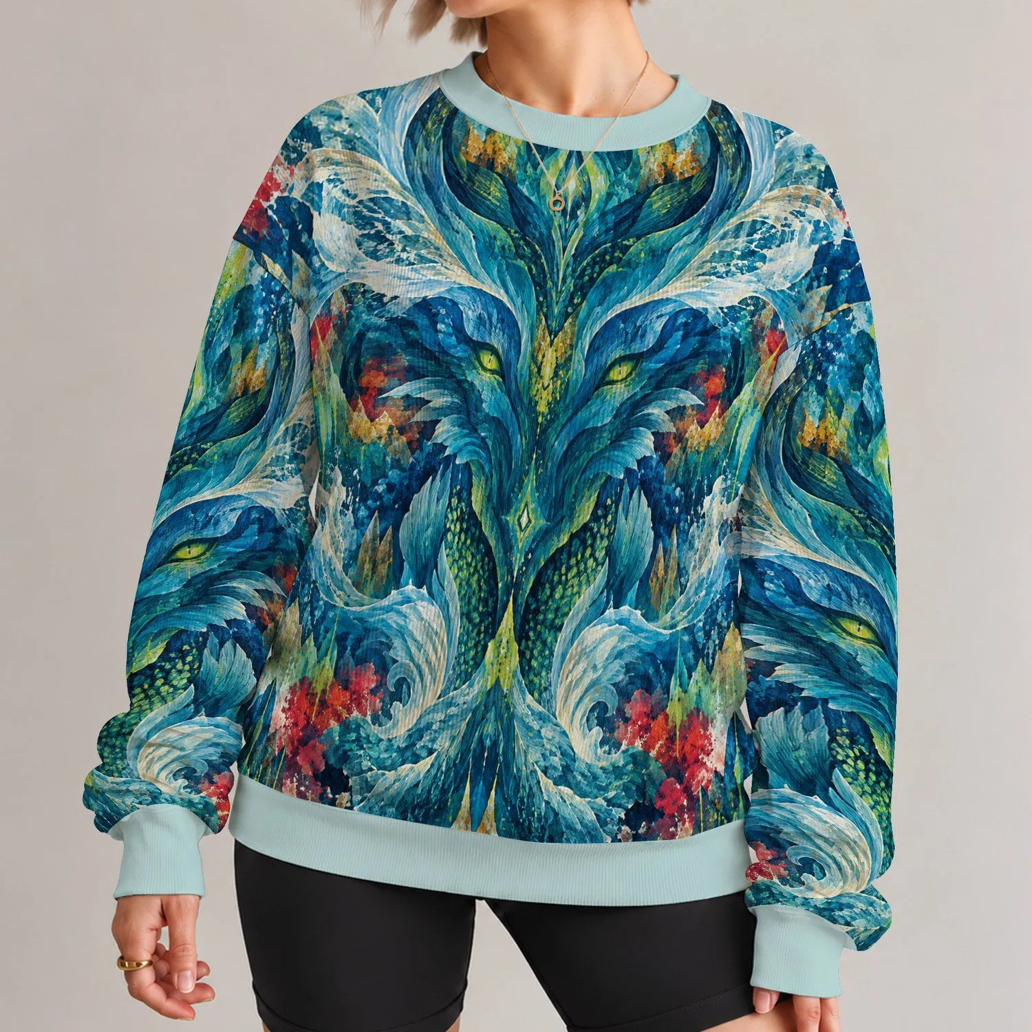 Symmetrical Blue Surreal Abstract for Creative Streetwear and Everyday Casual Style All-over Print Knitted Sweater - 1