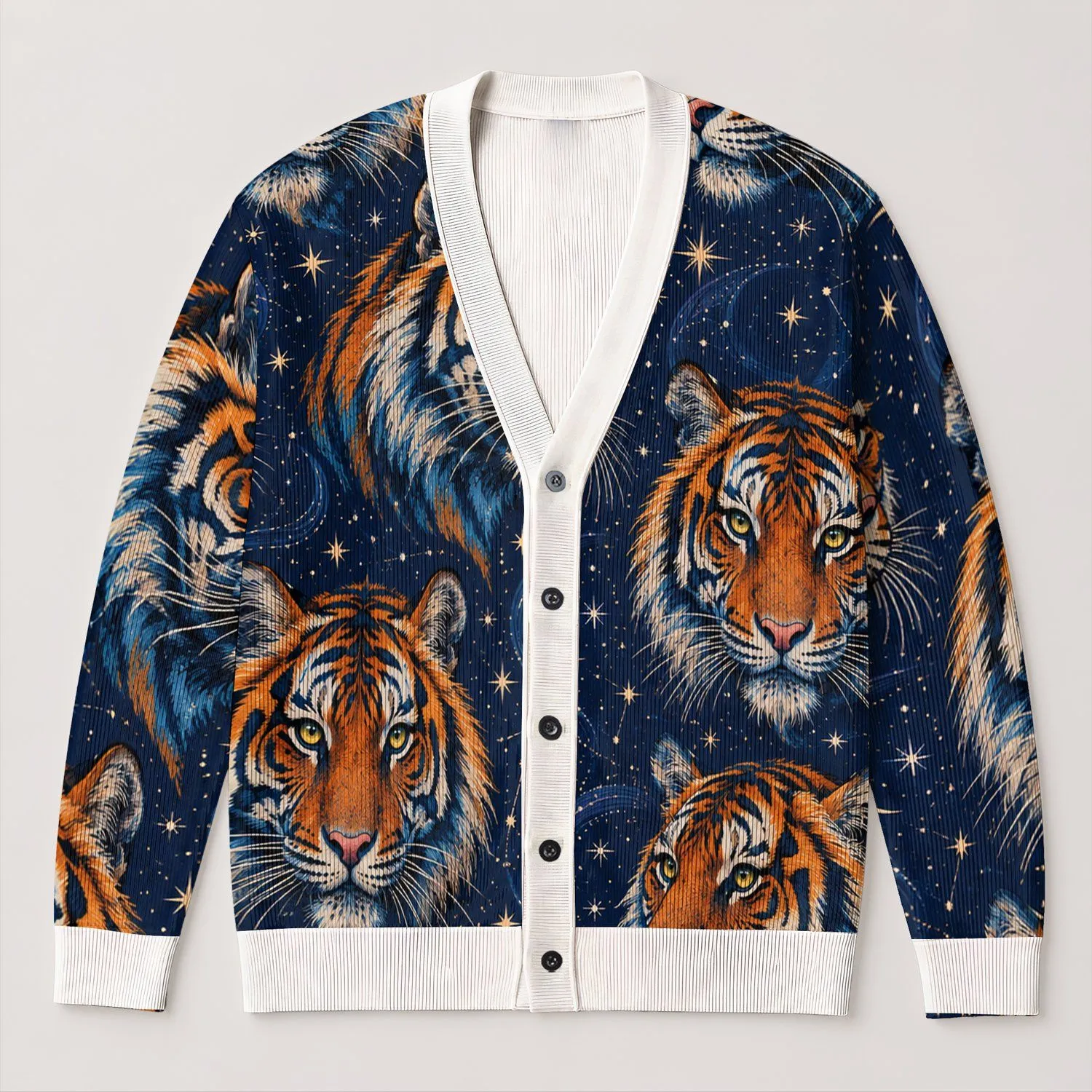 Starry Tiger Faces for Bold Casual Layering and Everyday Statement Style for Modern Men All-over Print Knitted Cardigan - 1