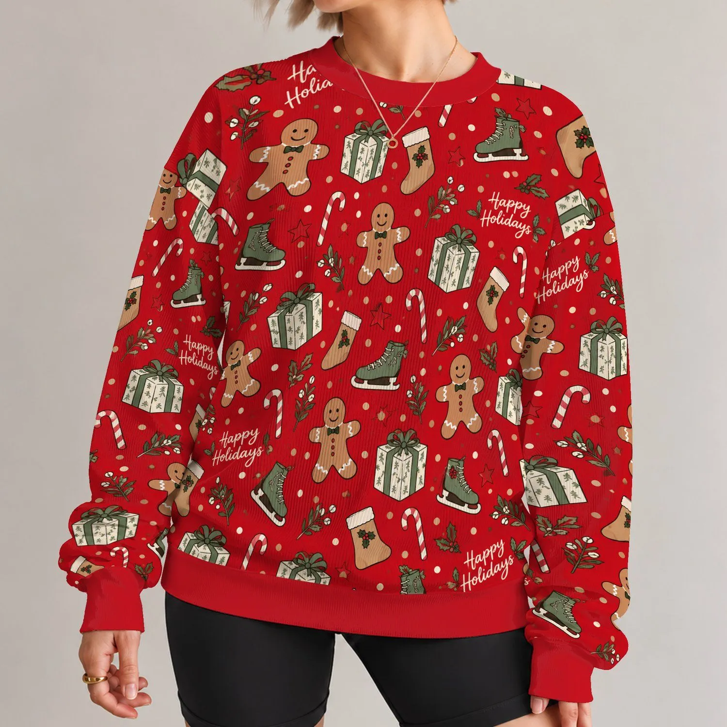 Gingerbread Men and Holiday Treats for Christmas Celebrations and Winter Gatherings All-over Print Knitted Sweater - 1