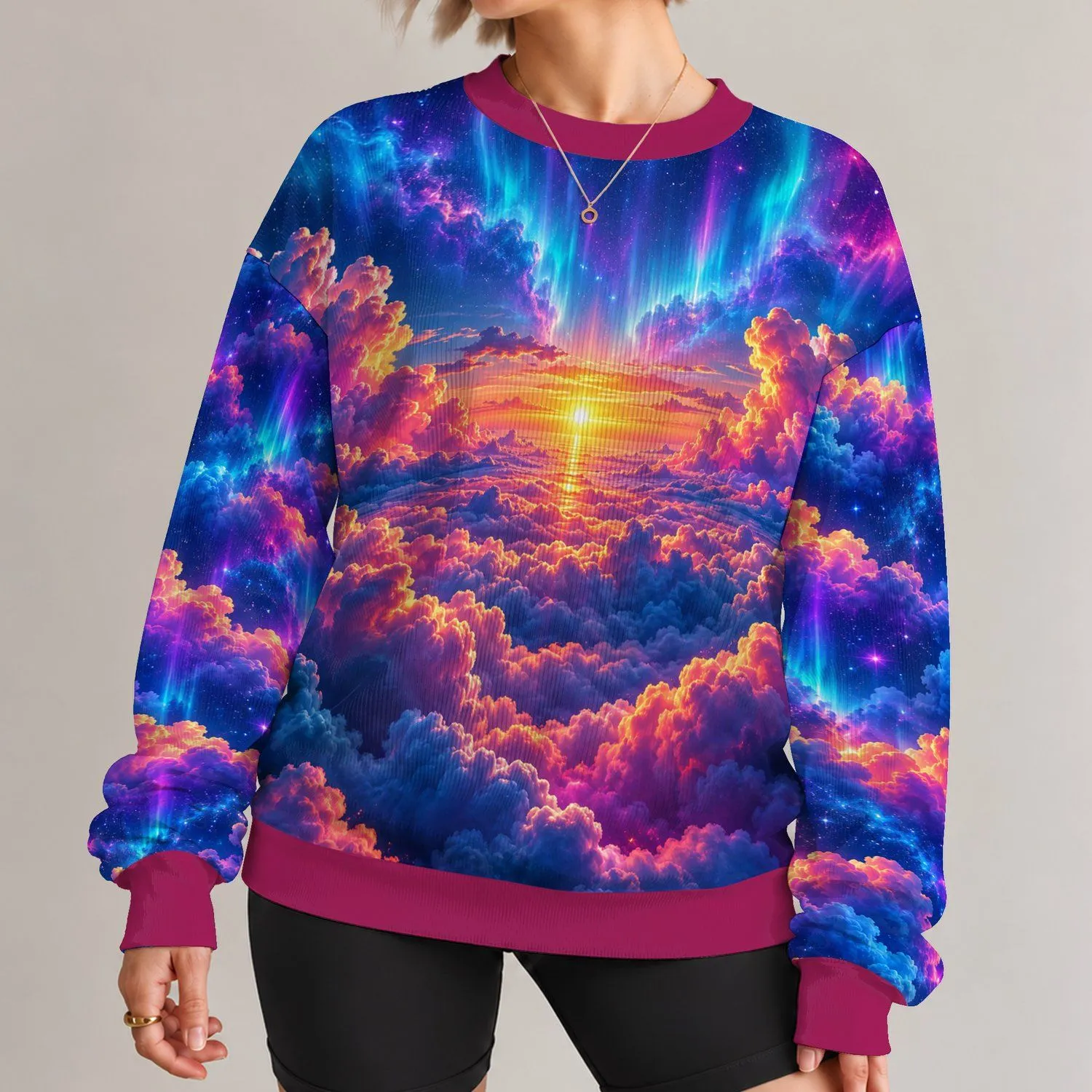 Radiant Cloudscape And Starry Sky For Peaceful Evening Walks And Relaxing At Home All-over Print Knitted Sweater - 1