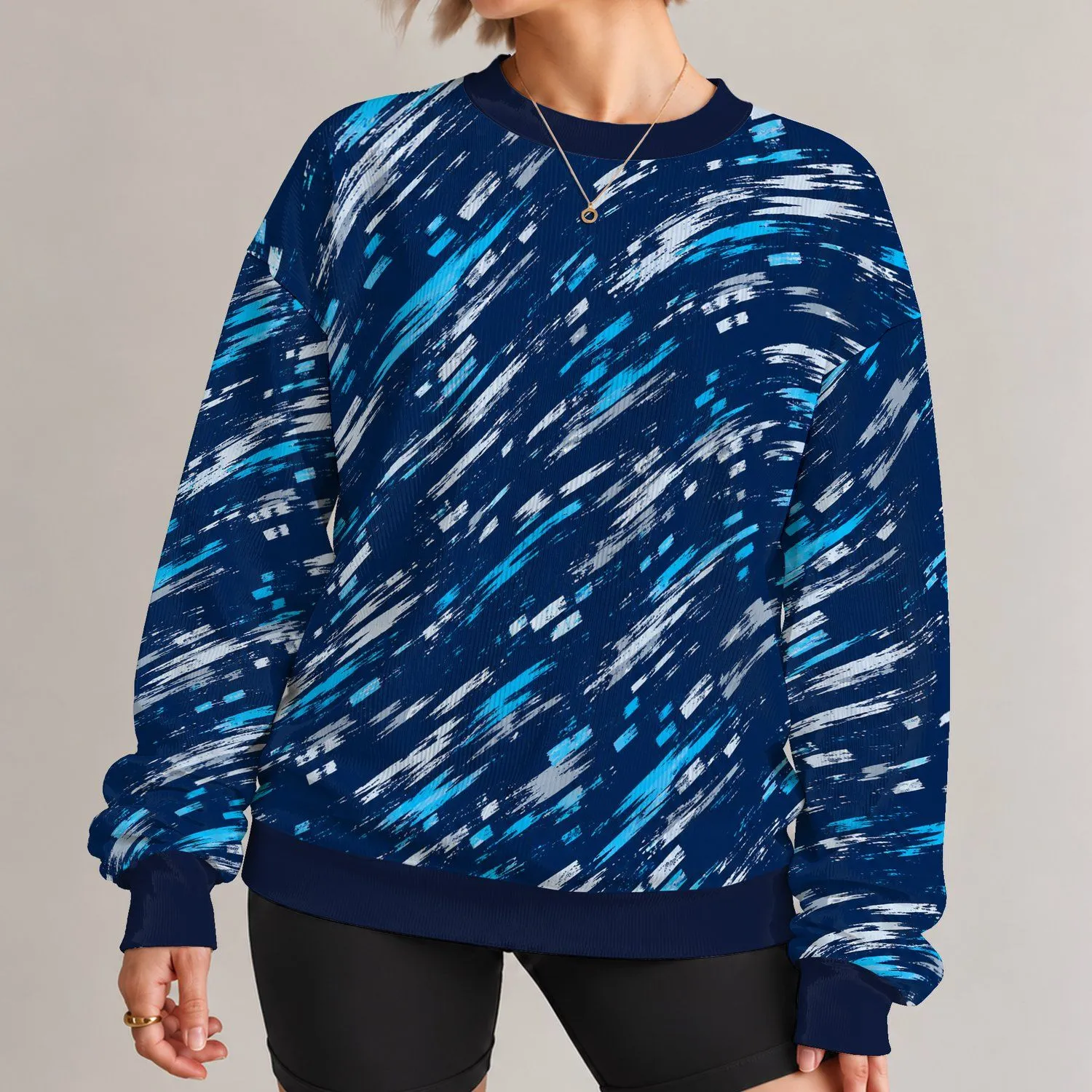 Navy Cyan Diagonal Brushstrokes for Urban Casualwear and Everyday Street Style for Men All-over Print Knitted Sweater - 1