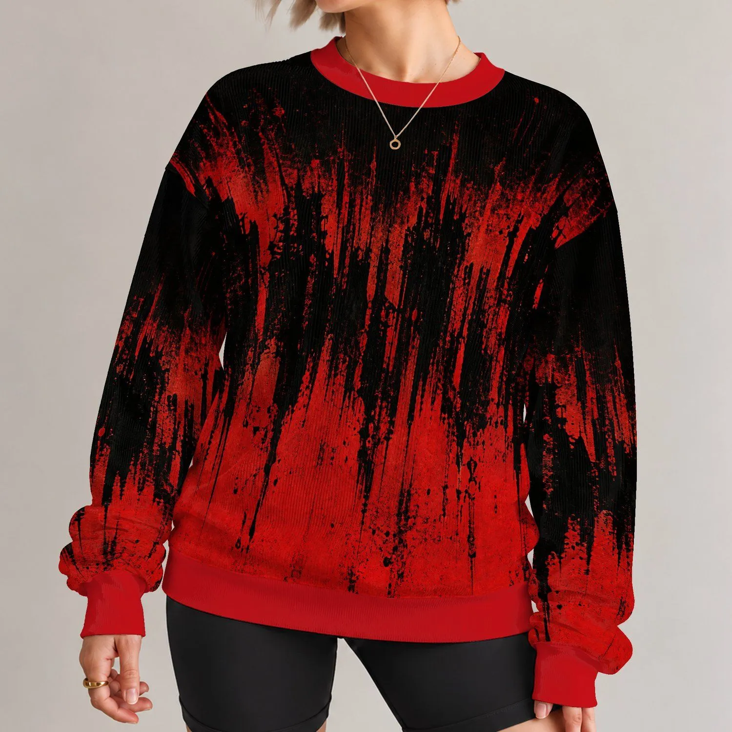 Black And Crimson Distressed Ink Texture For Bold Streetwear And Everyday Casual Style All-over Print Knitted Sweater - 1