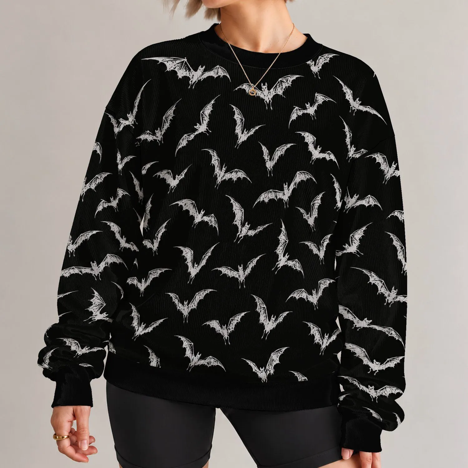 Flying Bat Motif for Autumn Nights, Gothic Streetwear and Halloween Gatherings All-over Print Knitted Sweater - 1