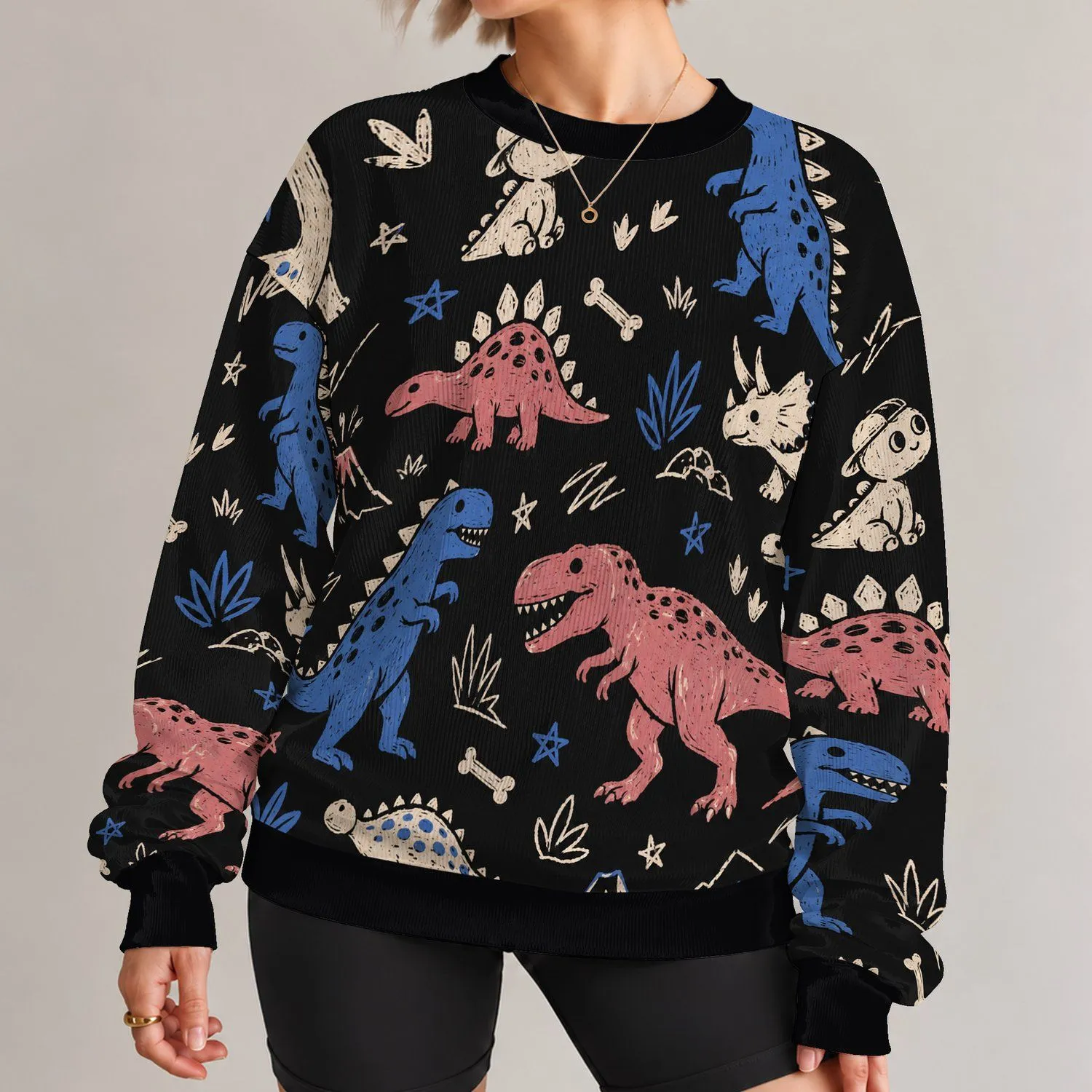 Pastel Dinosaur Doodles for Casual Weekend Outfits and Everyday Streetwear Looks All-over Print Knitted Sweater - 1