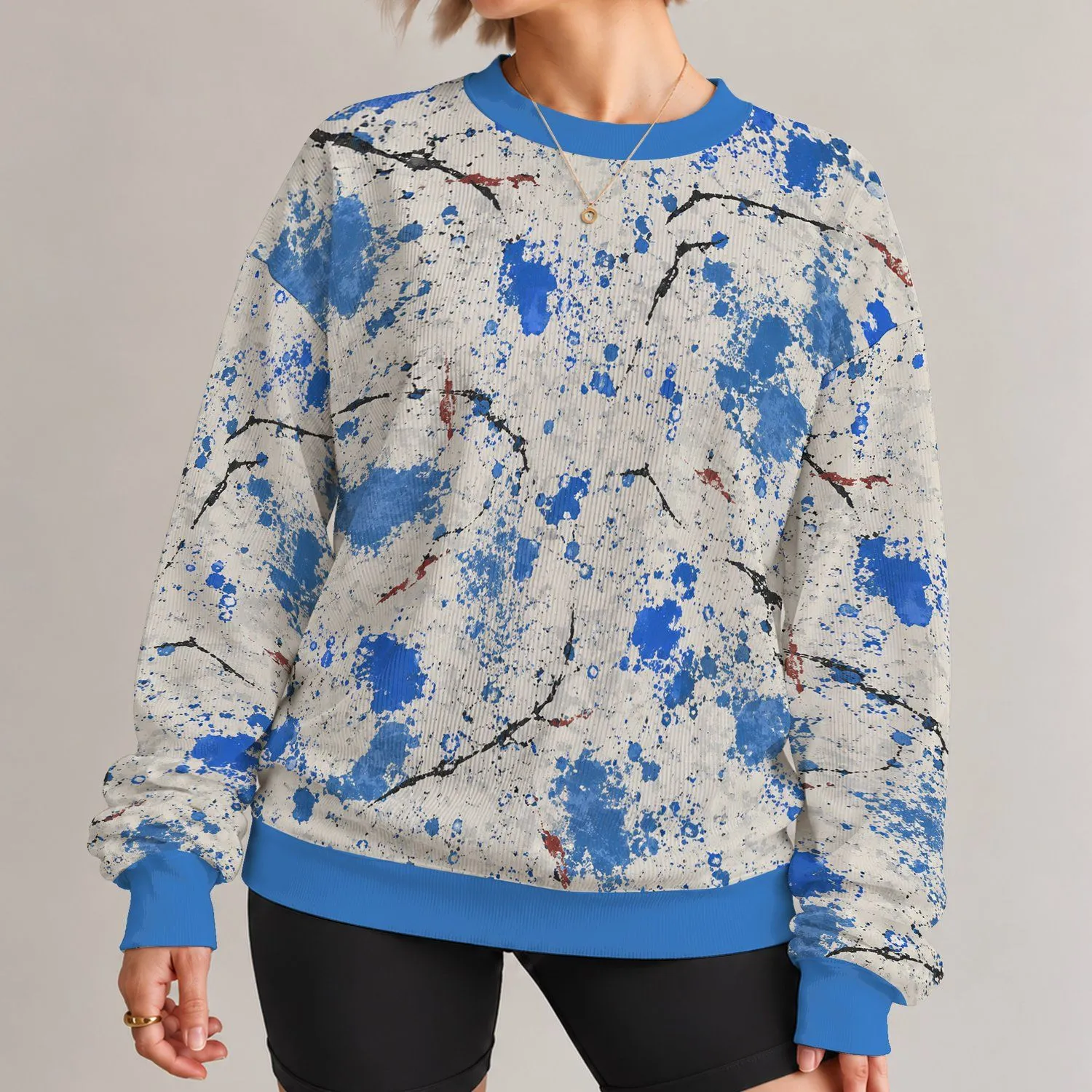 Blue Ivory Roadside Motif Streetwear For Everyday Casual Style All-over Print Knitted Sweater - 1