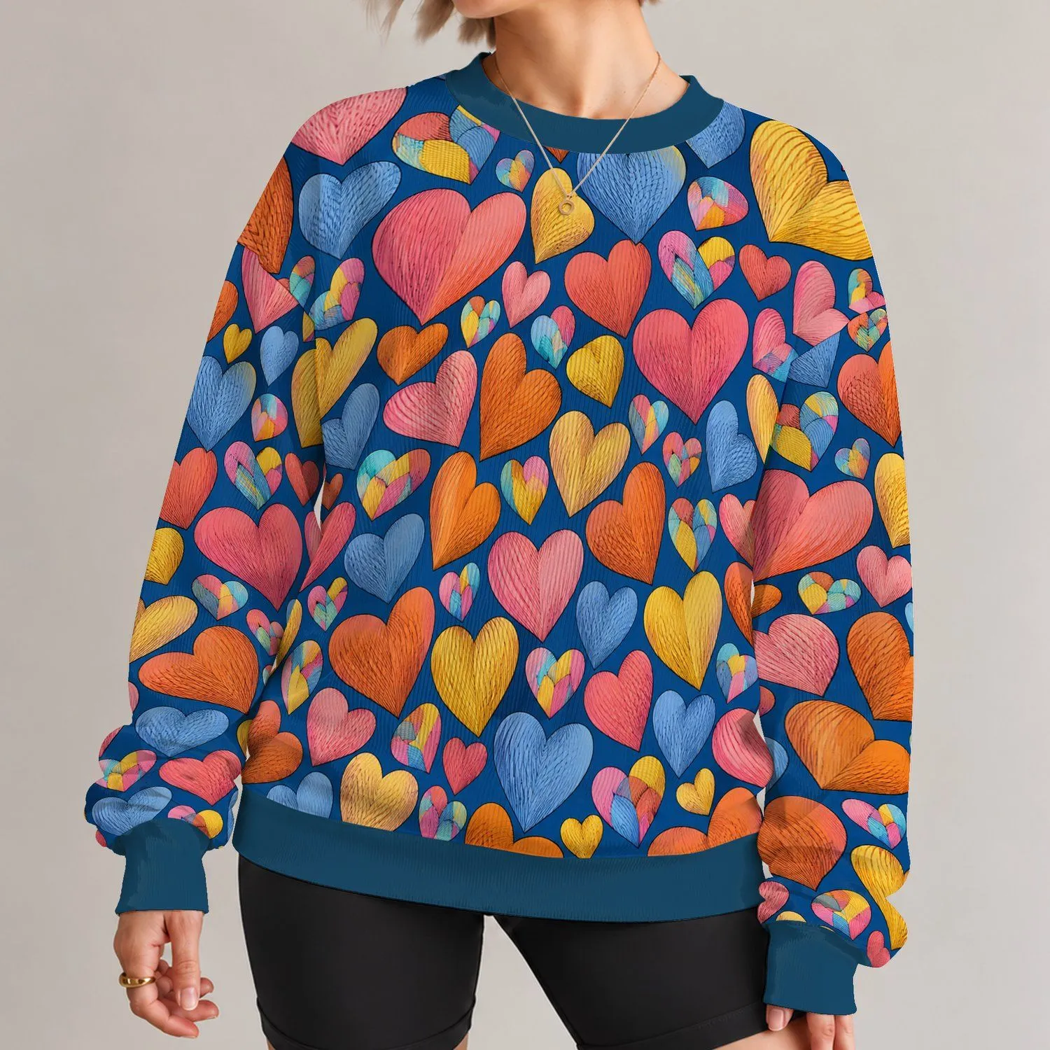 Colorful Heart Motifs for Romantic Everyday Outfits and Valentine Celebrations and Gifts All-over Print Knitted Sweater - 1