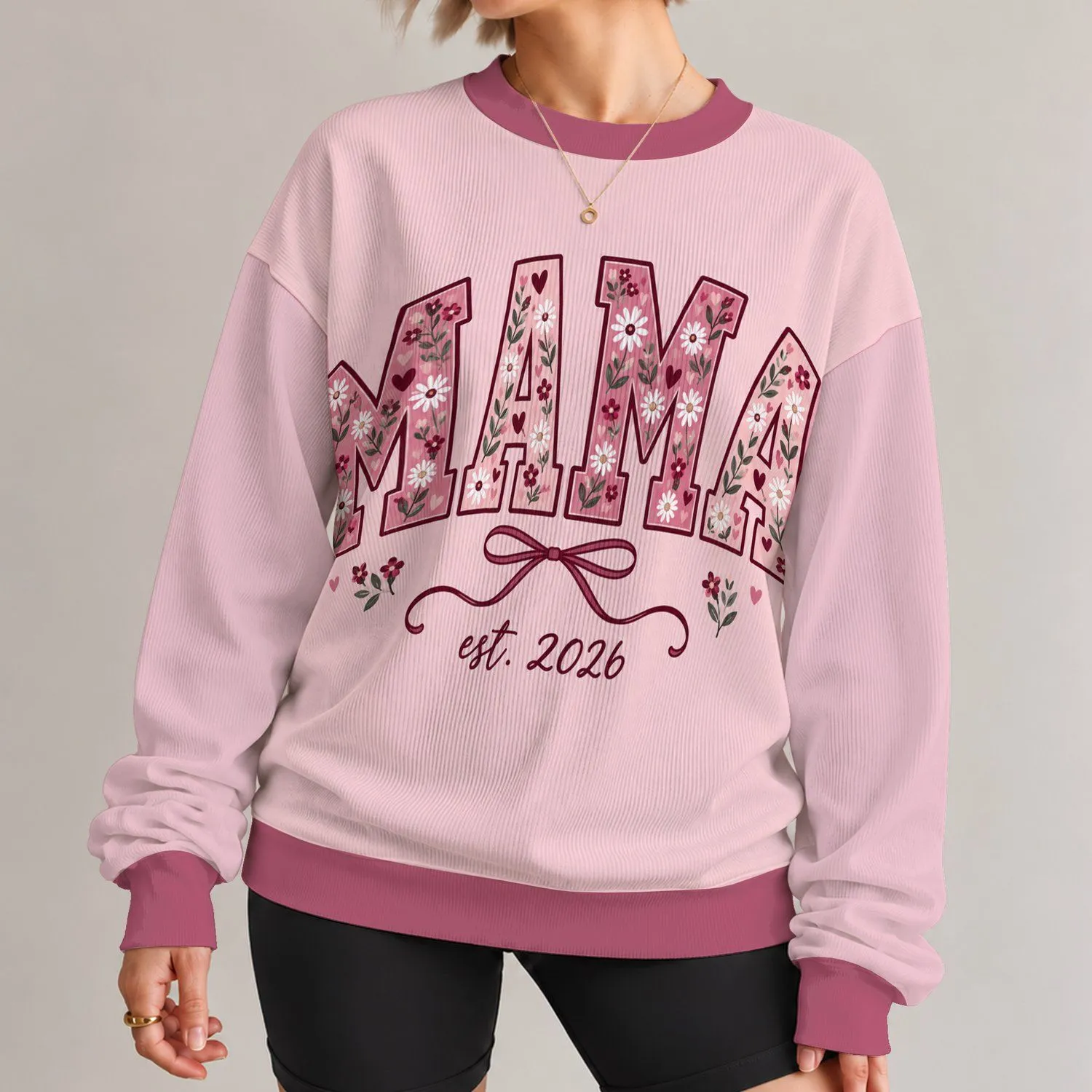 Mama Floral Heart Lettering for Mother's Day and Valentine Celebrations for Moms All-over Print Knitted Sweater - 1