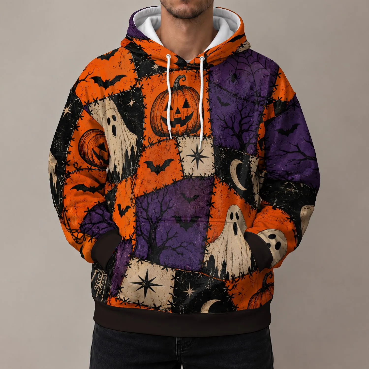 Pumpkin Ghost Bat And Skeleton Halloween Party Style For Spooky Season Celebrations All-over Print Hoodie (Lightweight) - 1