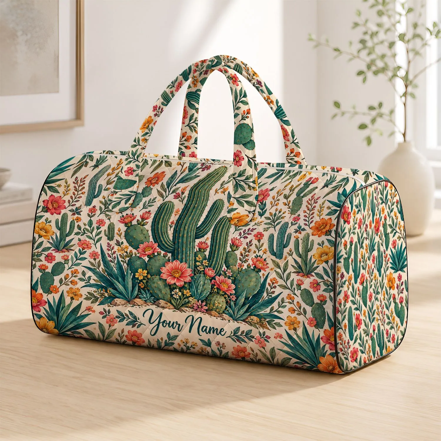 Bohemian Cactus And Desert Blooms For Beach Trips And Weekend Getaways Quilted Weekend Bag - 1