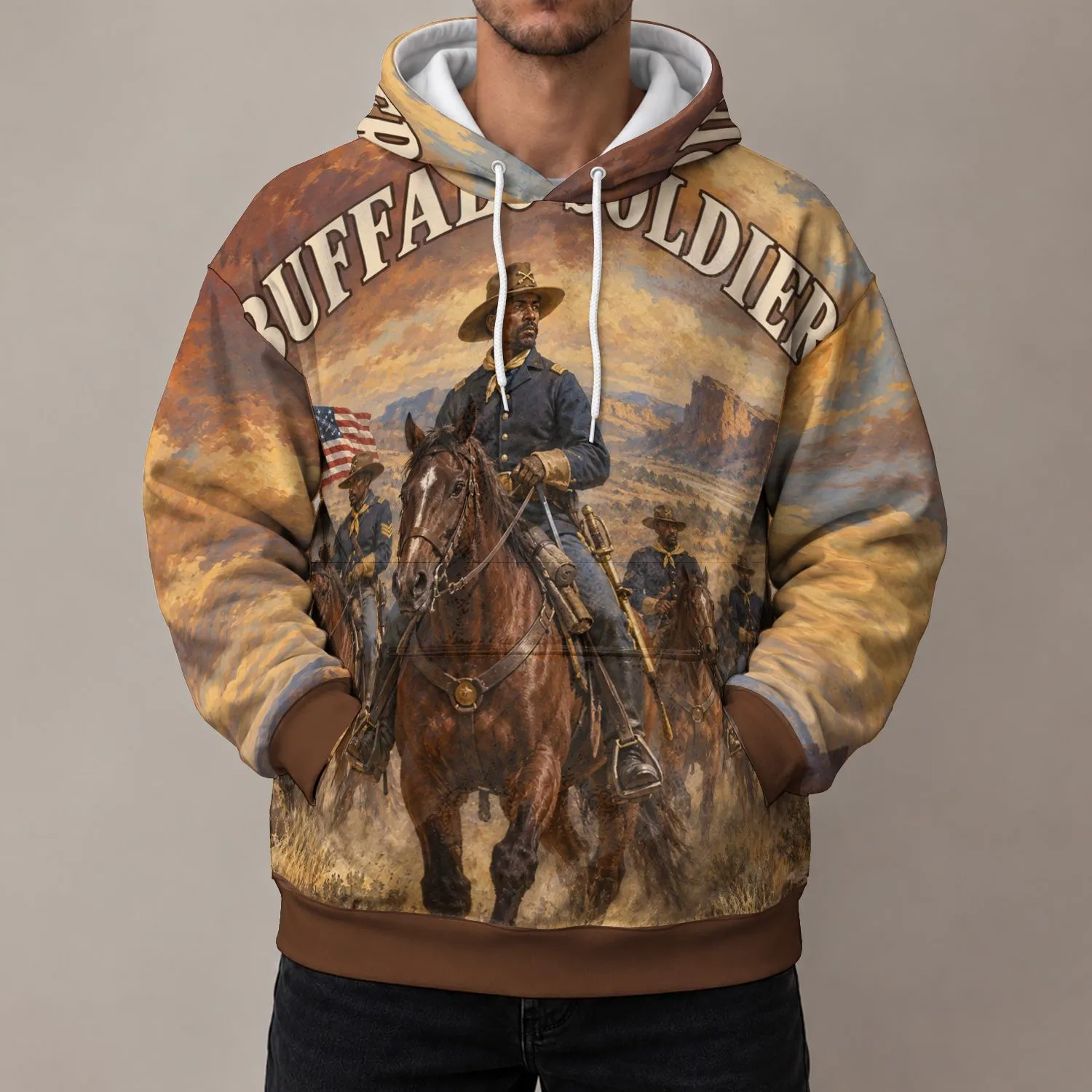Buffalo Cavalry Heritage Scene for Western History Fans and Outdoor Adventures All-over Print Hoodie (Lightweight) - 1