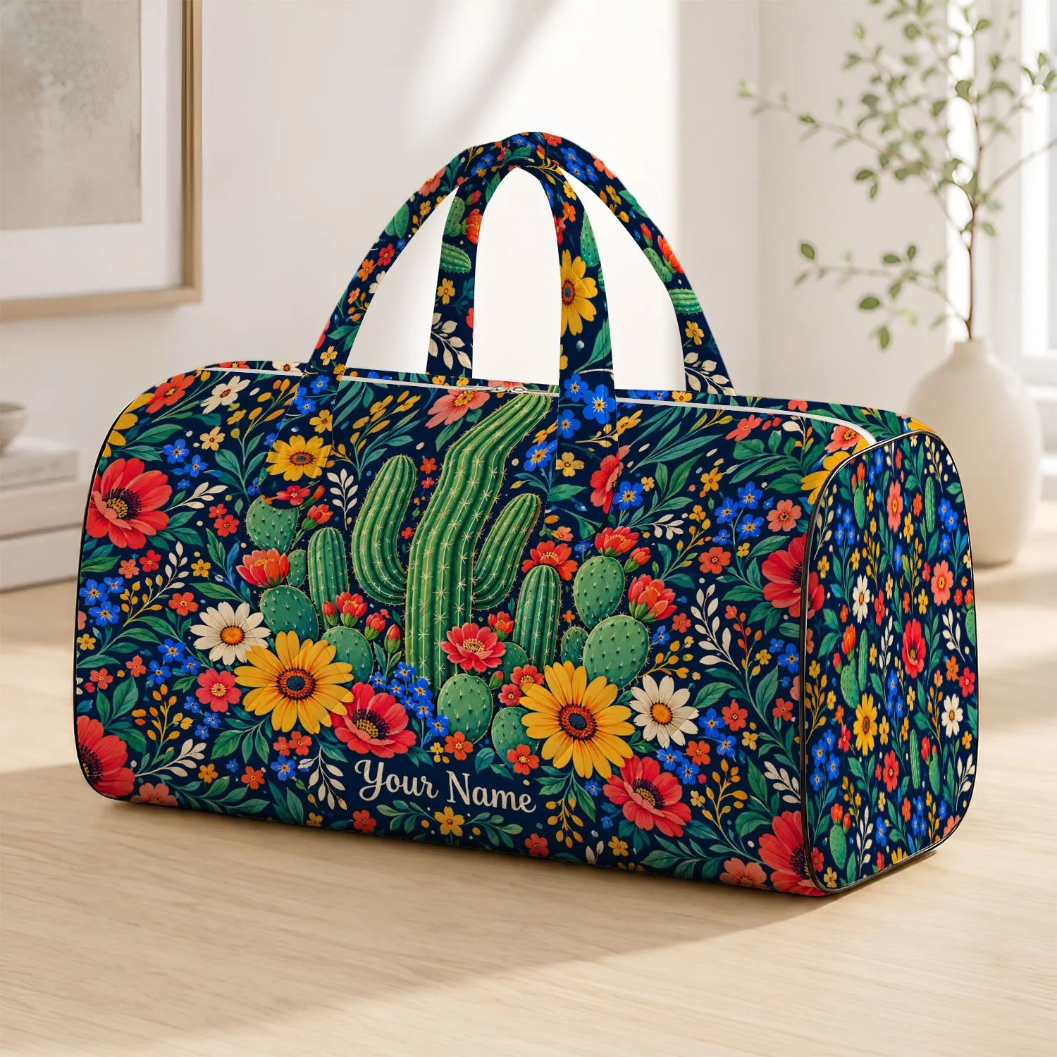 Colorful Desert Cactus and Wildflowers for Sunny Beach Days and Weekend Getaways Quilted Weekend Bag - 1