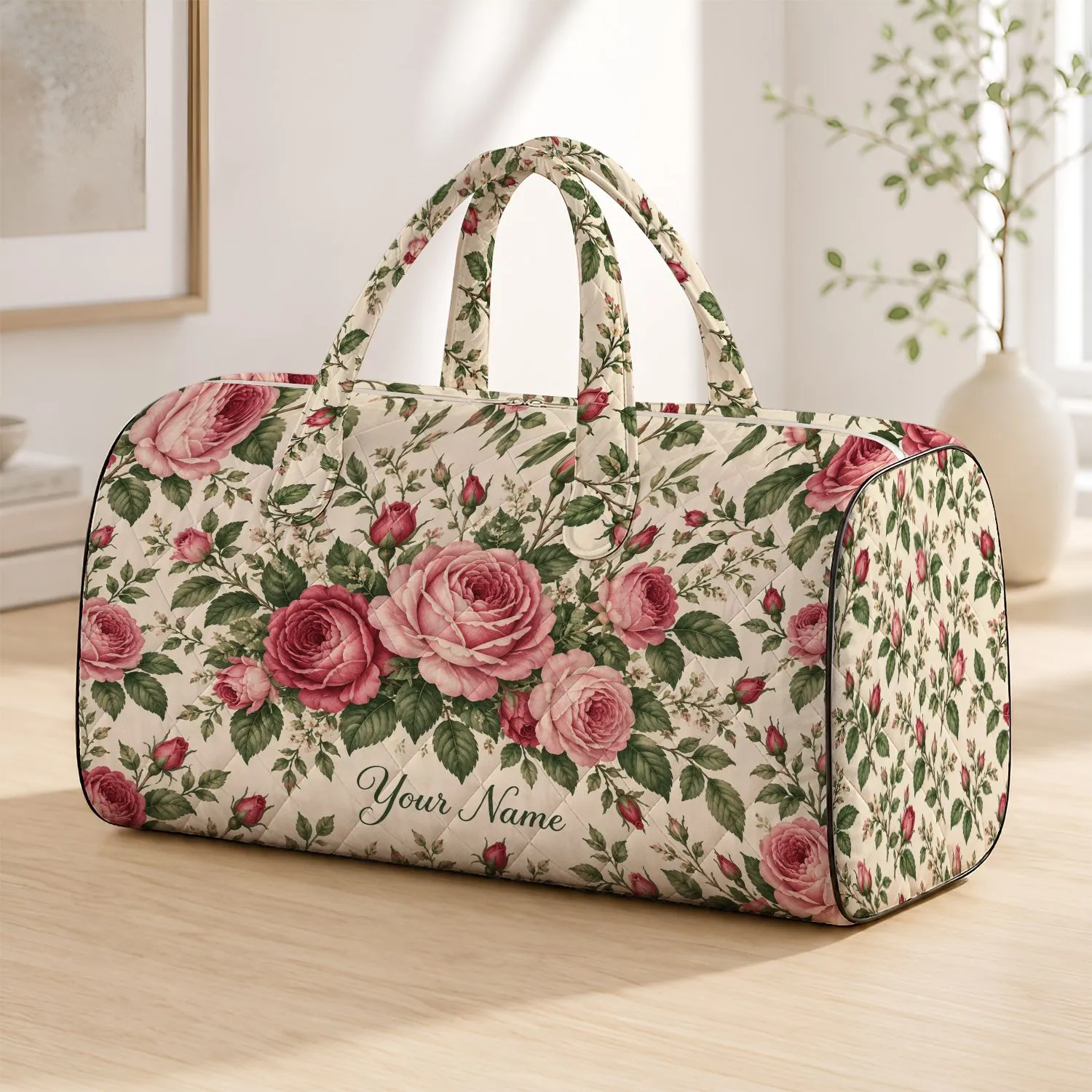 Ivory Rose Garden Florals for Romantic Coastal Getaways and Elegant Resort Escapes Quilted Weekend Bag - 1