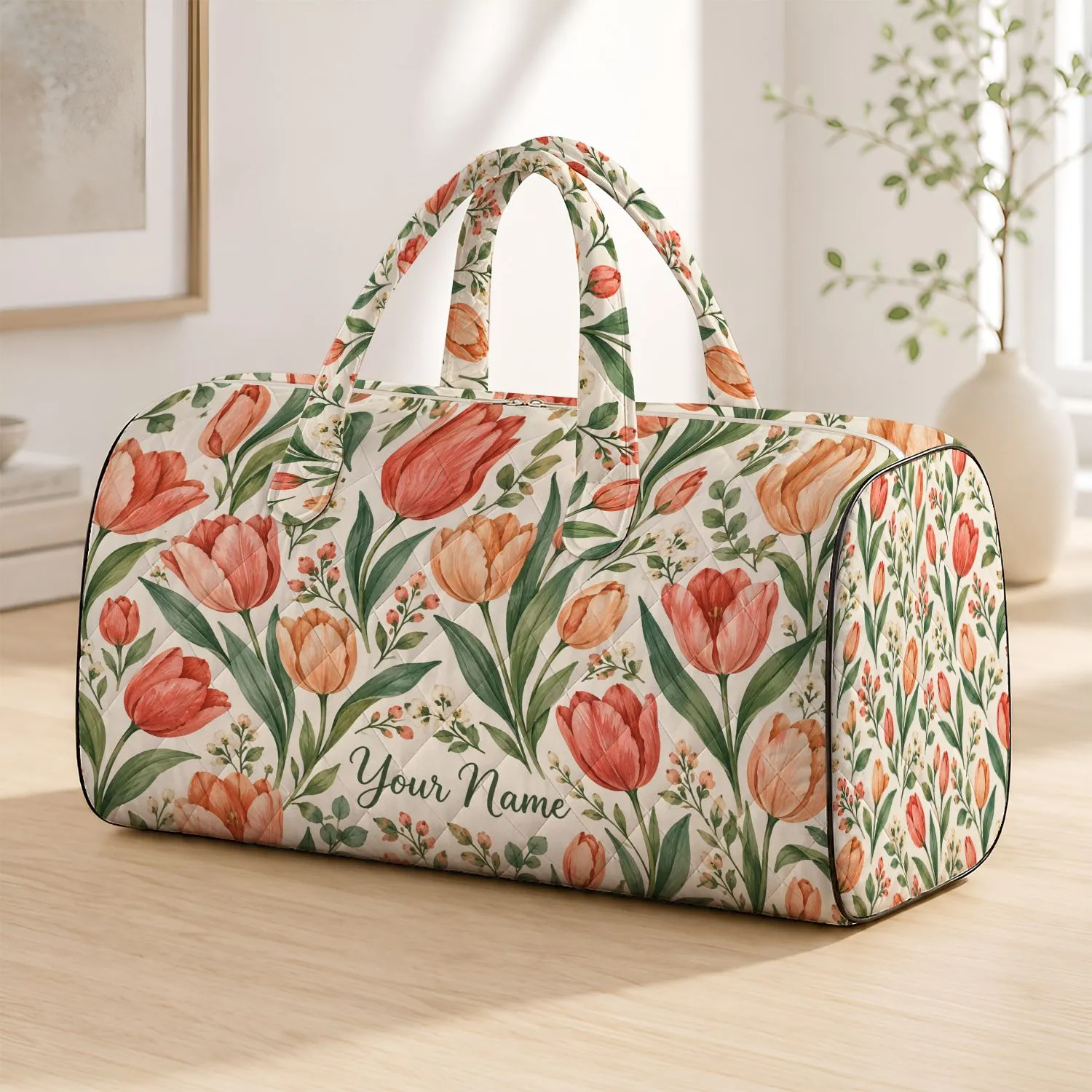 Watercolor Tulip Blooms for Weekend Getaways and Relaxed Coastal Holidays for Her Quilted Weekend Bag - 1