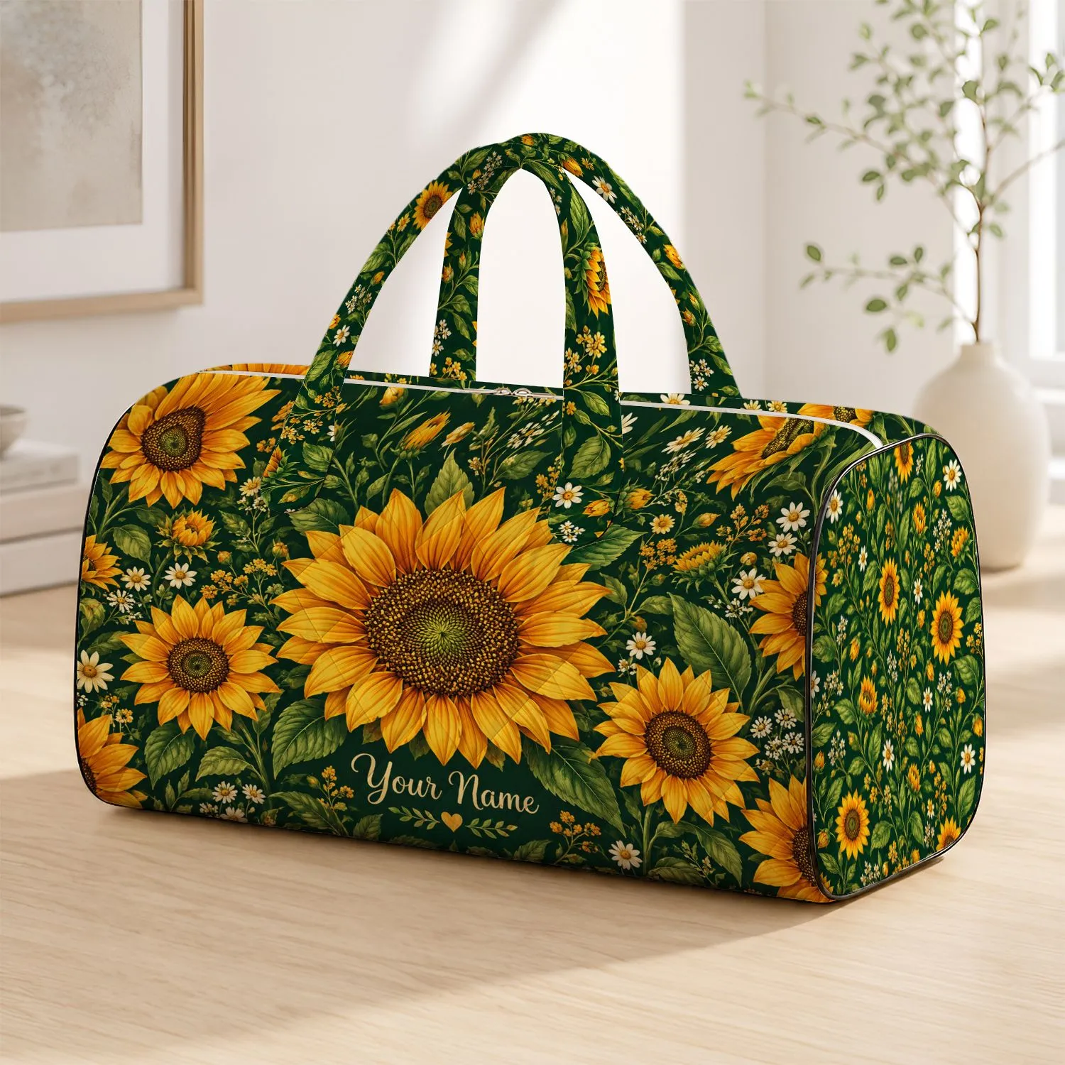 Golden Sunflower Blooms for Beach Days, Camping Trips and Relaxed Summer Getaways Quilted Weekend Bag - 1