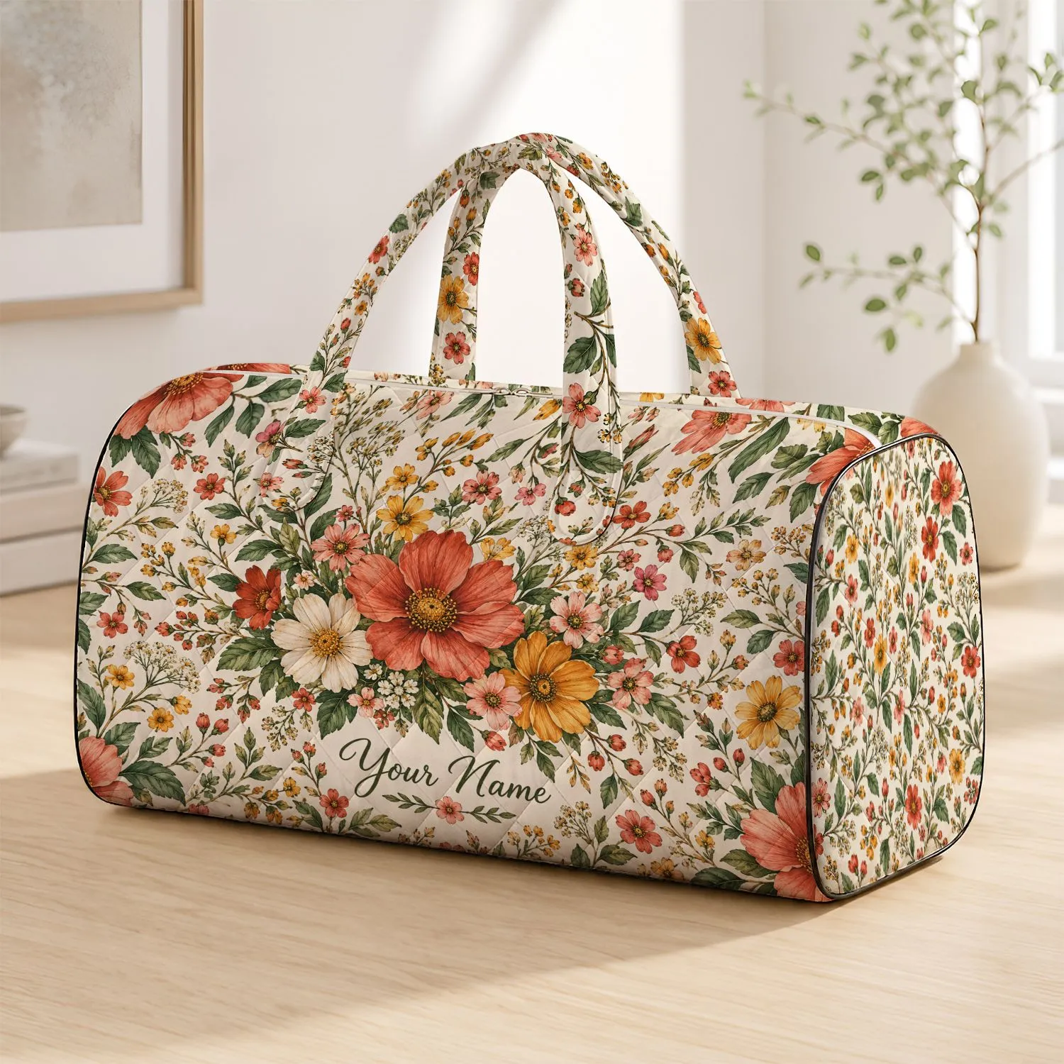 Vintage Wildflower Blooms for Relaxed Camping Trips, Beach Days, and Weekend Getaways Quilted Weekend Bag - 1