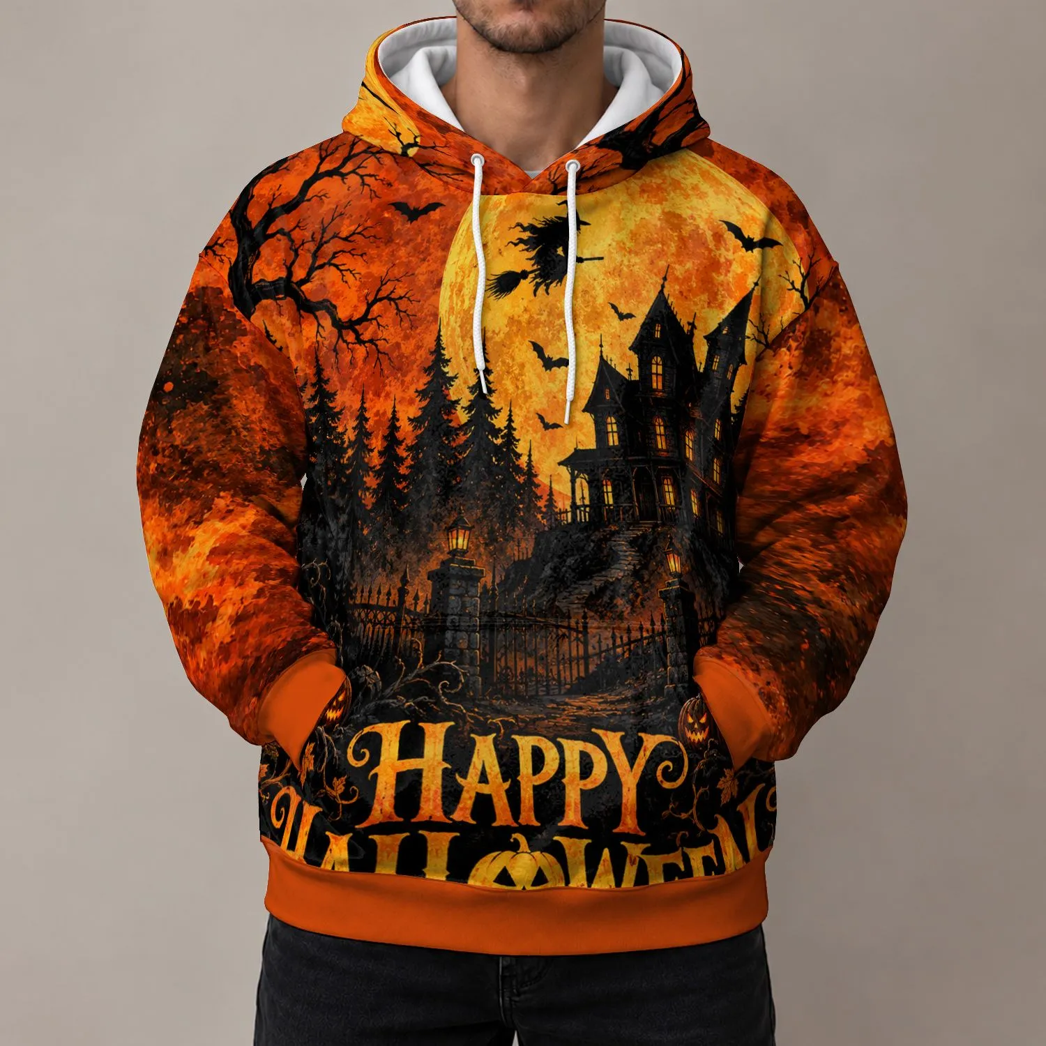 Haunted Moonlit Forest Scene for Halloween Night Celebrations and Autumn Gatherings All-over Print Hoodie (Lightweight) - 1