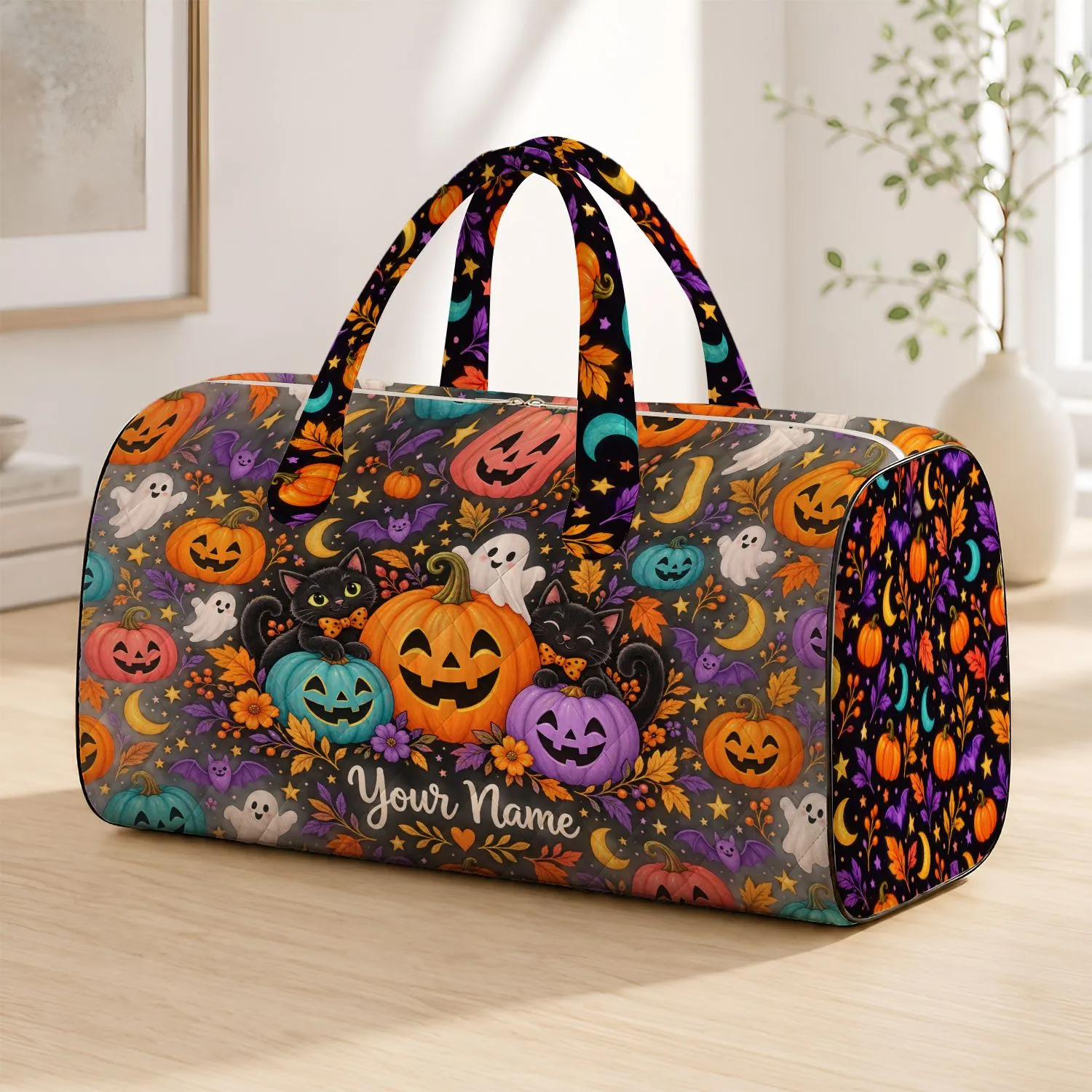 Whimsical Halloween Pumpkins And Bats For Spooky Autumn Getaways And Seasonal Celebrations Quilted Weekend Bag - 1