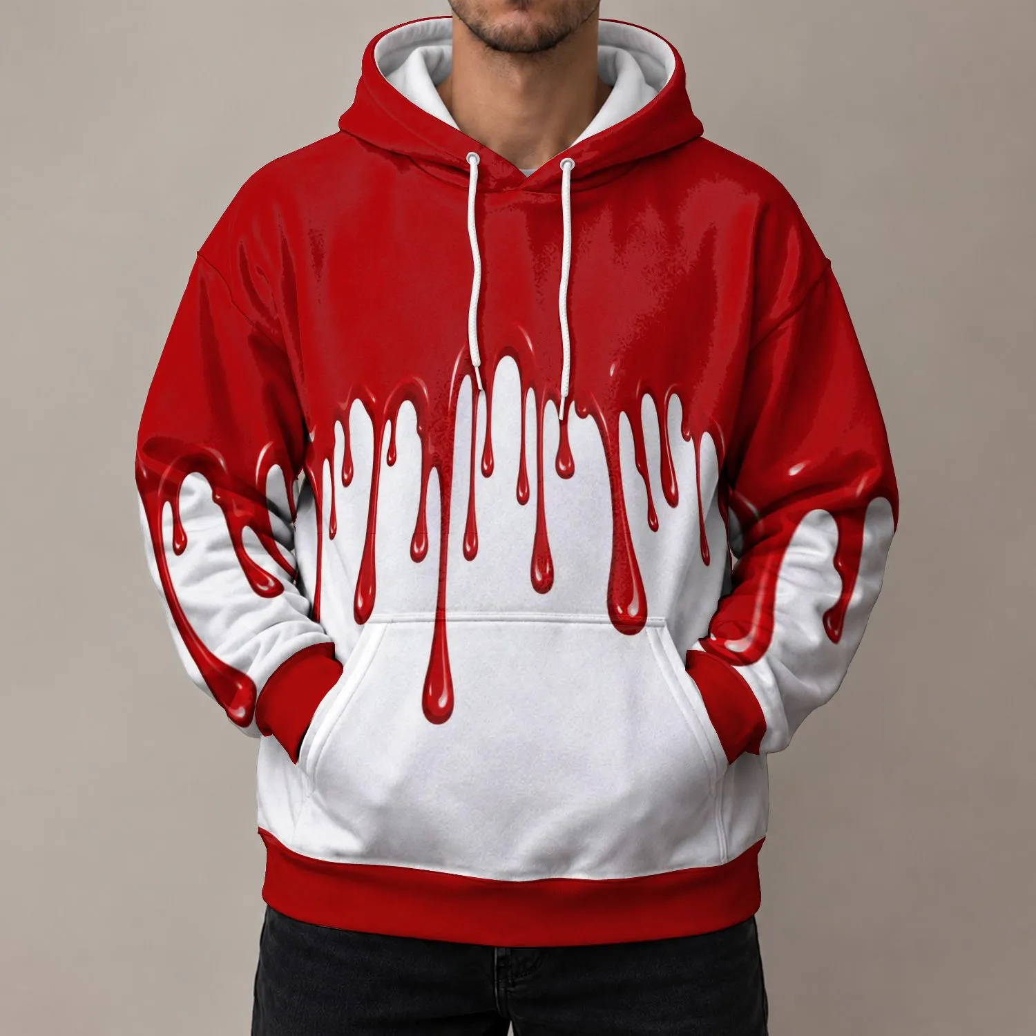Crimson Drip Color Block for Bold Winter Streetwear and Casual Everyday Layering All-over Print Hoodie (Lightweight) - 1