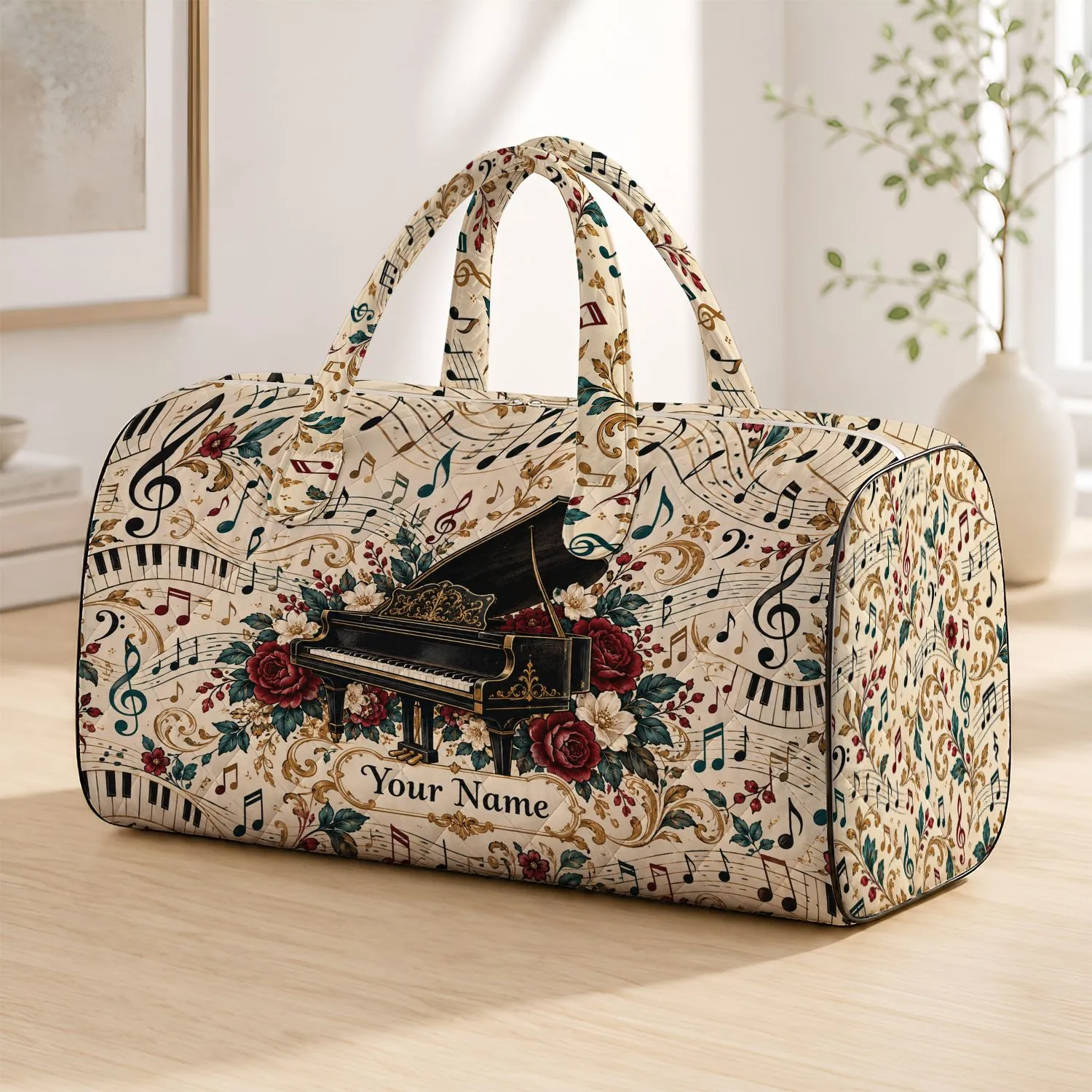 Vintage Piano Keys and Sheet Music for Concert Trips and Music Lover Weekend Escapes Quilted Weekend Bag - 1
