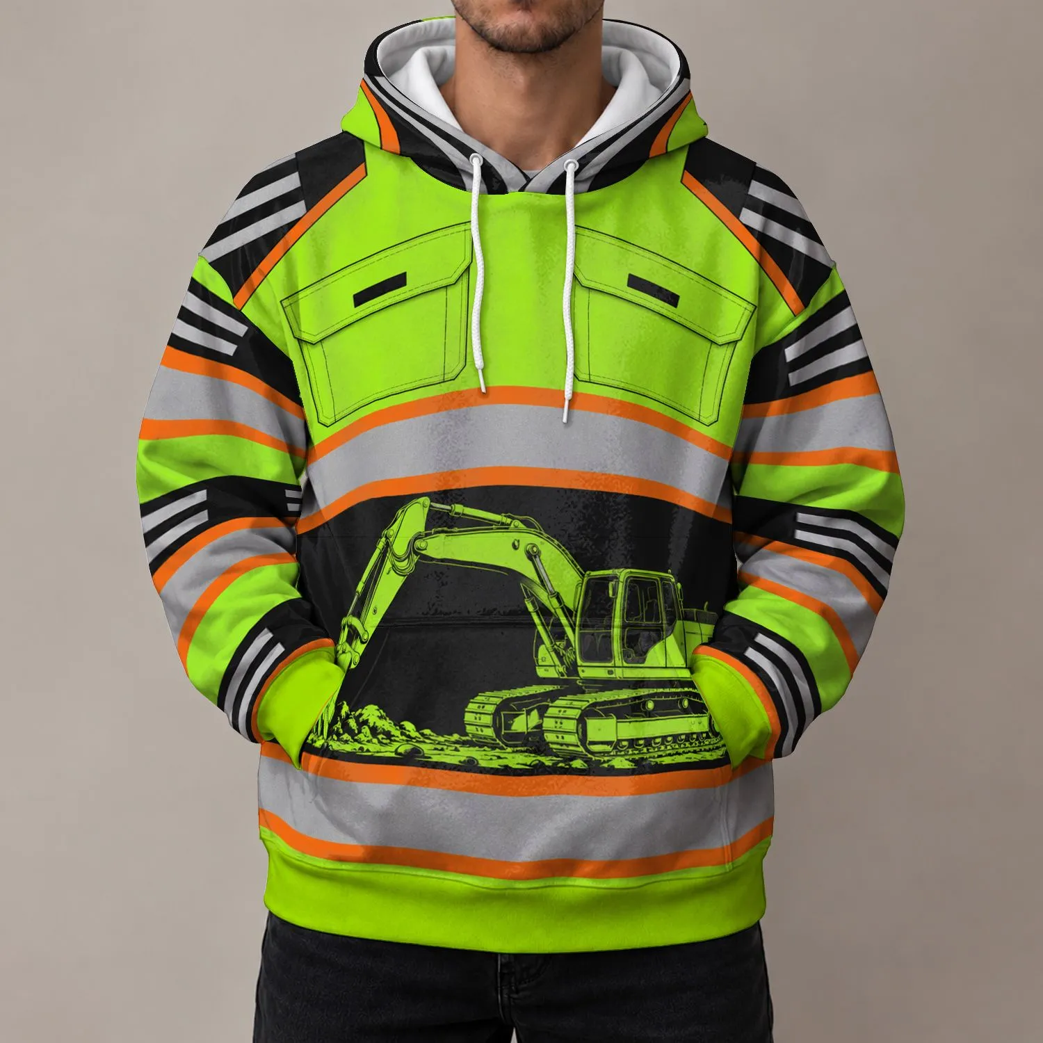 Fluorescent Excavator Workwear for Construction Sites and Outdoor Projects All-over Print Hoodie (Lightweight) - 1