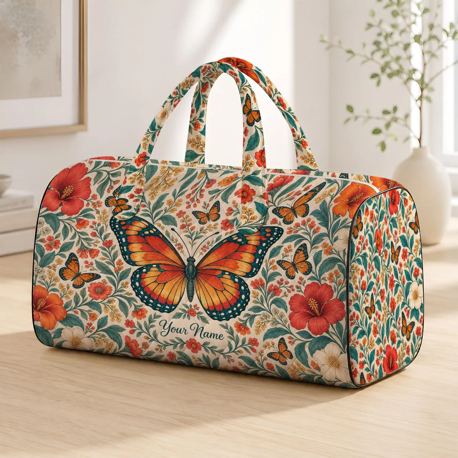 Boho Butterflies and Wildflowers for Sunny Weekend Escapes and Relaxed Beach Getaways Quilted Weekend Bag - 1