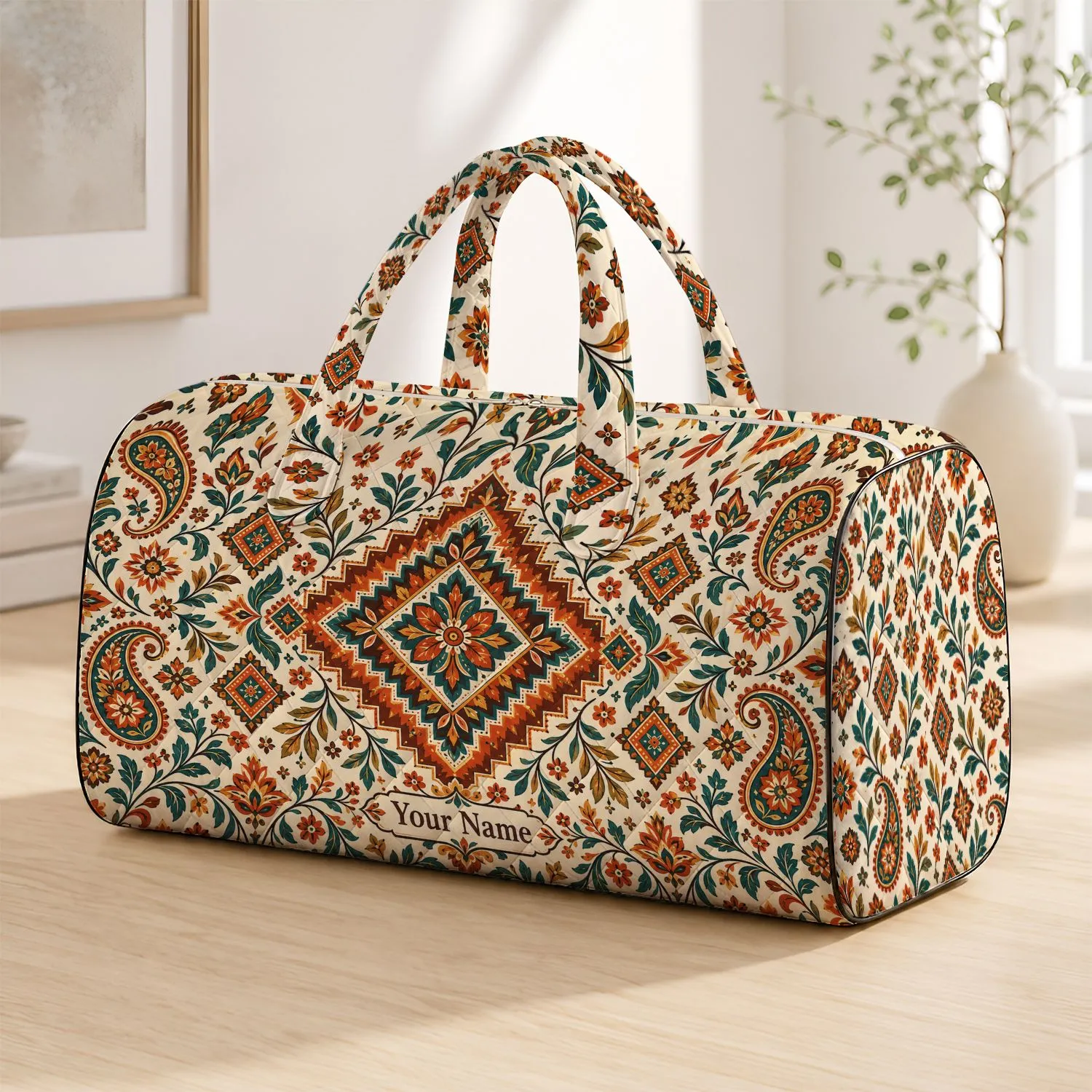 Terracotta Boho Medallions for Beach Getaways, Weekend Escapes and Relaxed Travel Quilted Weekend Bag - 1