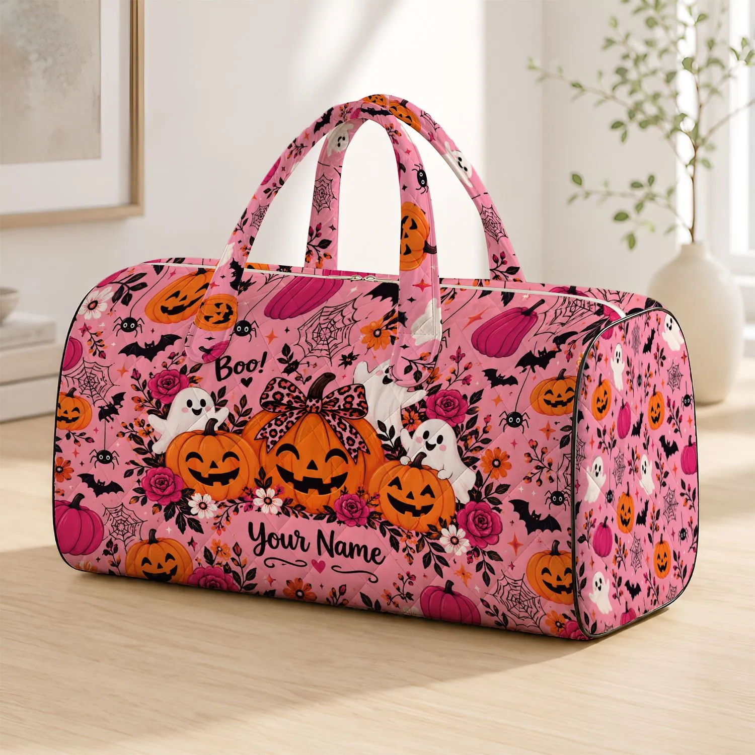 Whimsical Halloween Pumpkins and Ghosts for Spooky Seasonal Getaways and Autumn Trips Quilted Weekend Bag - 1
