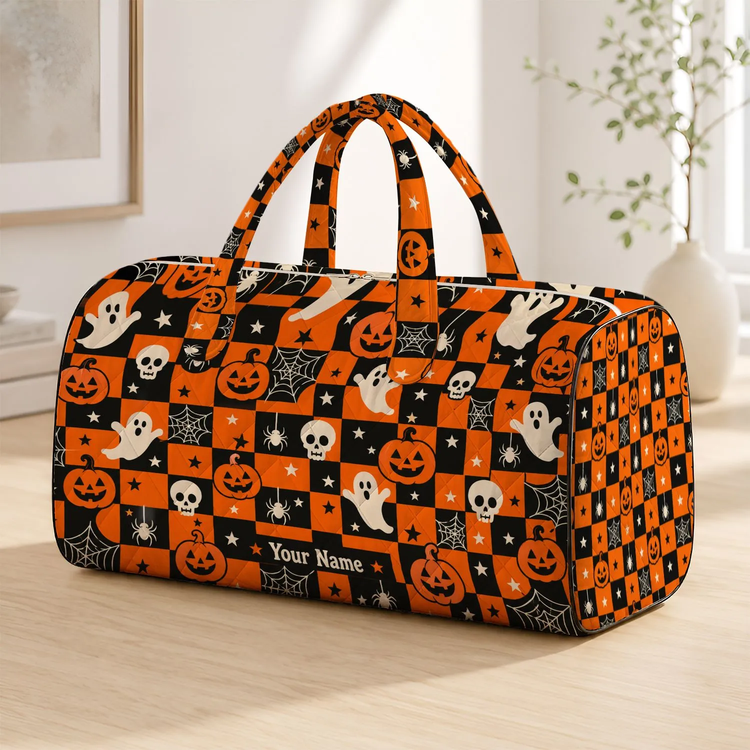 Halloween Skull And Pumpkin Faces For Spooky Seasonal Travel And Weekend Getaways Quilted Weekend Bag - 1
