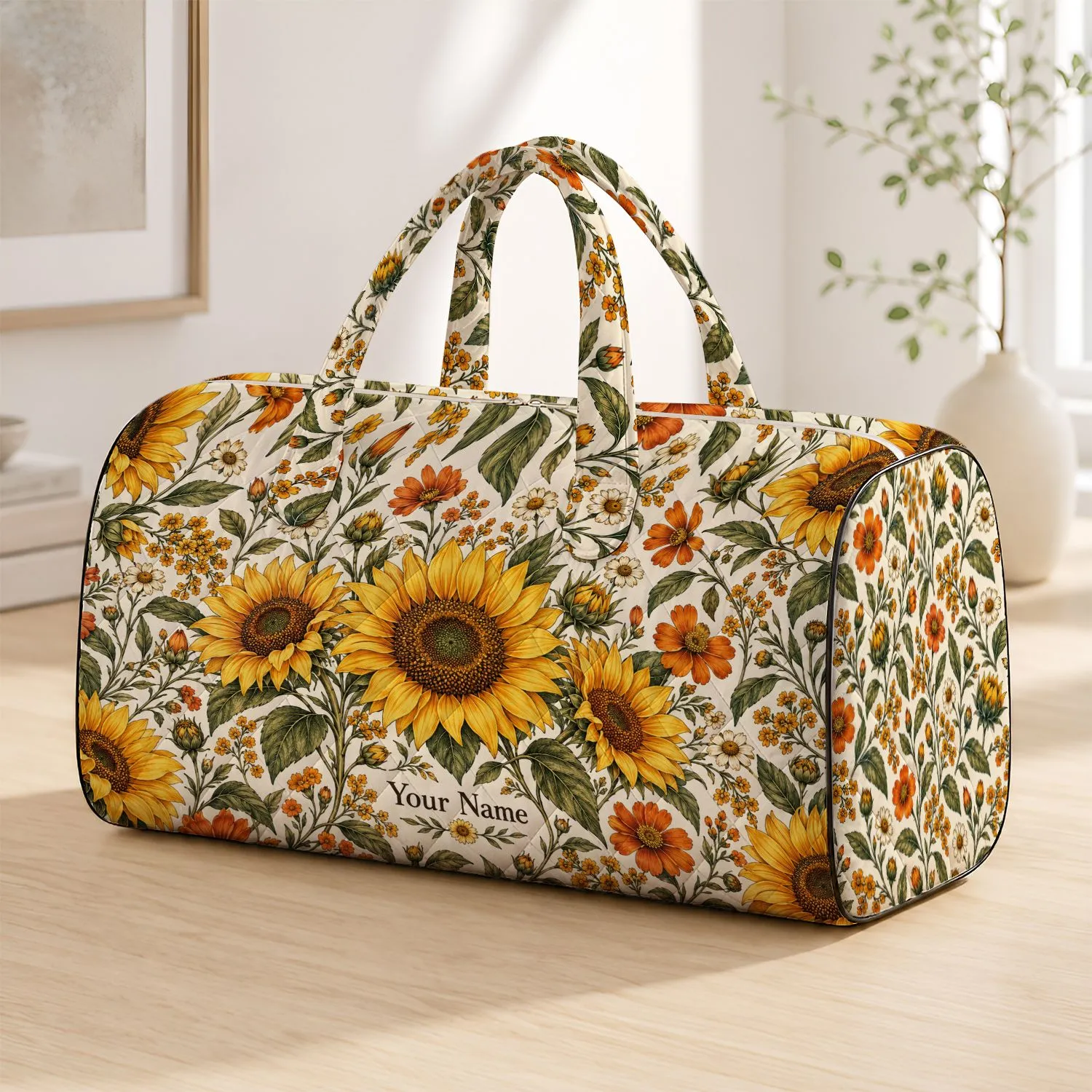 Golden Sunflower and Wildflower Garden for Bohemian Travel and Beach Getaways Quilted Weekend Bag - 1