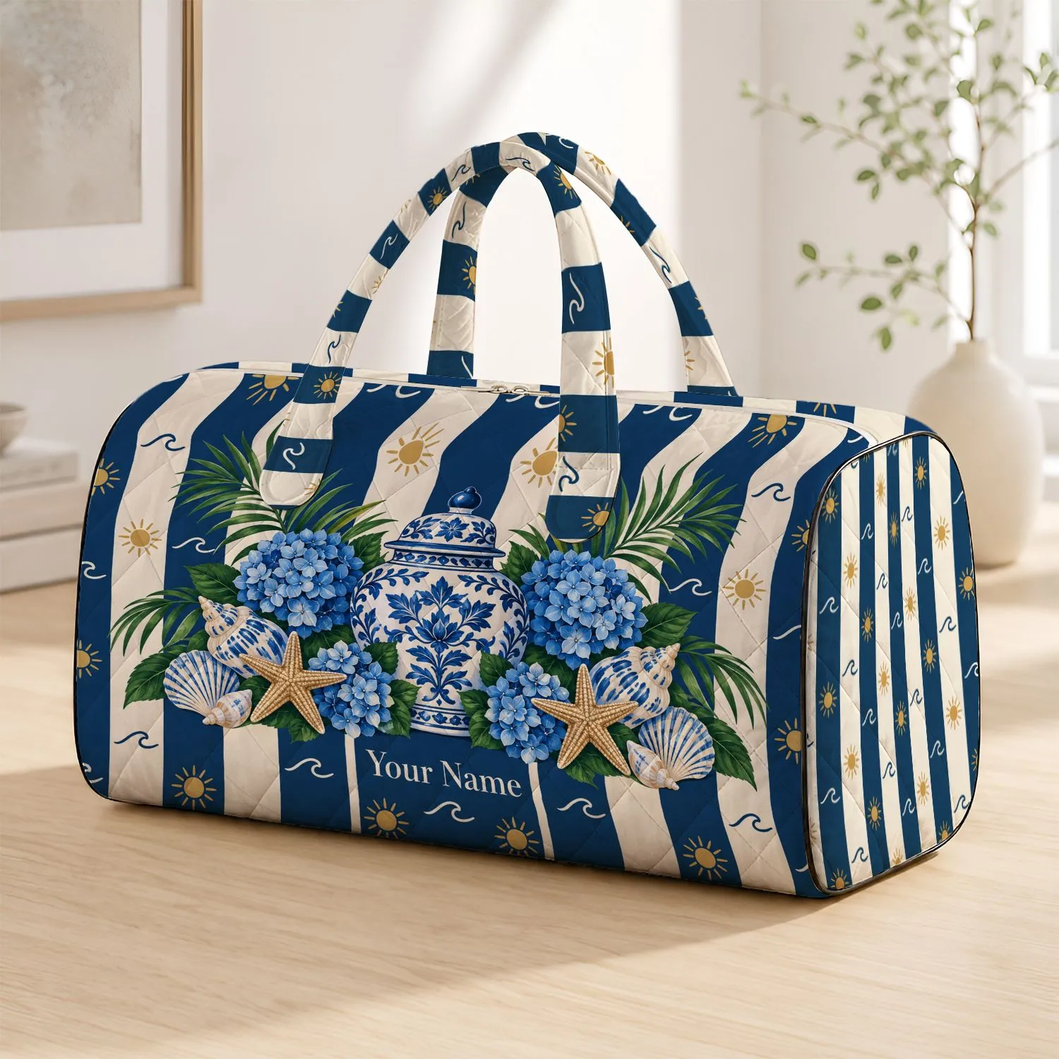 Navy and Ivory Cabana Stripes for Beach Getaways and Relaxed Summer Travel Lovers Quilted Weekend Bag - 1