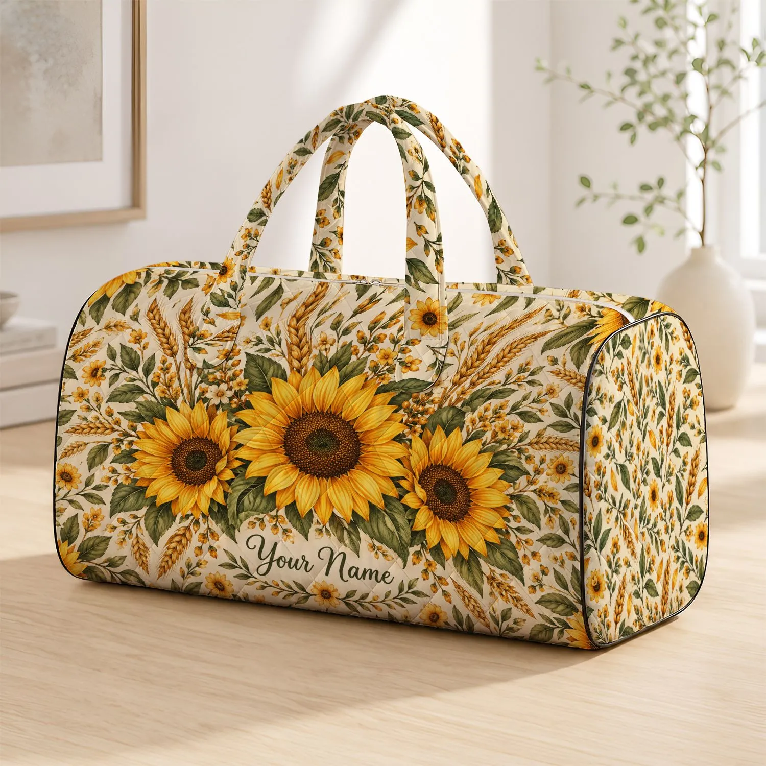 Sunflower and Golden Wheat Florals for Camping Getaways and Sunny Weekend Escapes Quilted Weekend Bag - 1