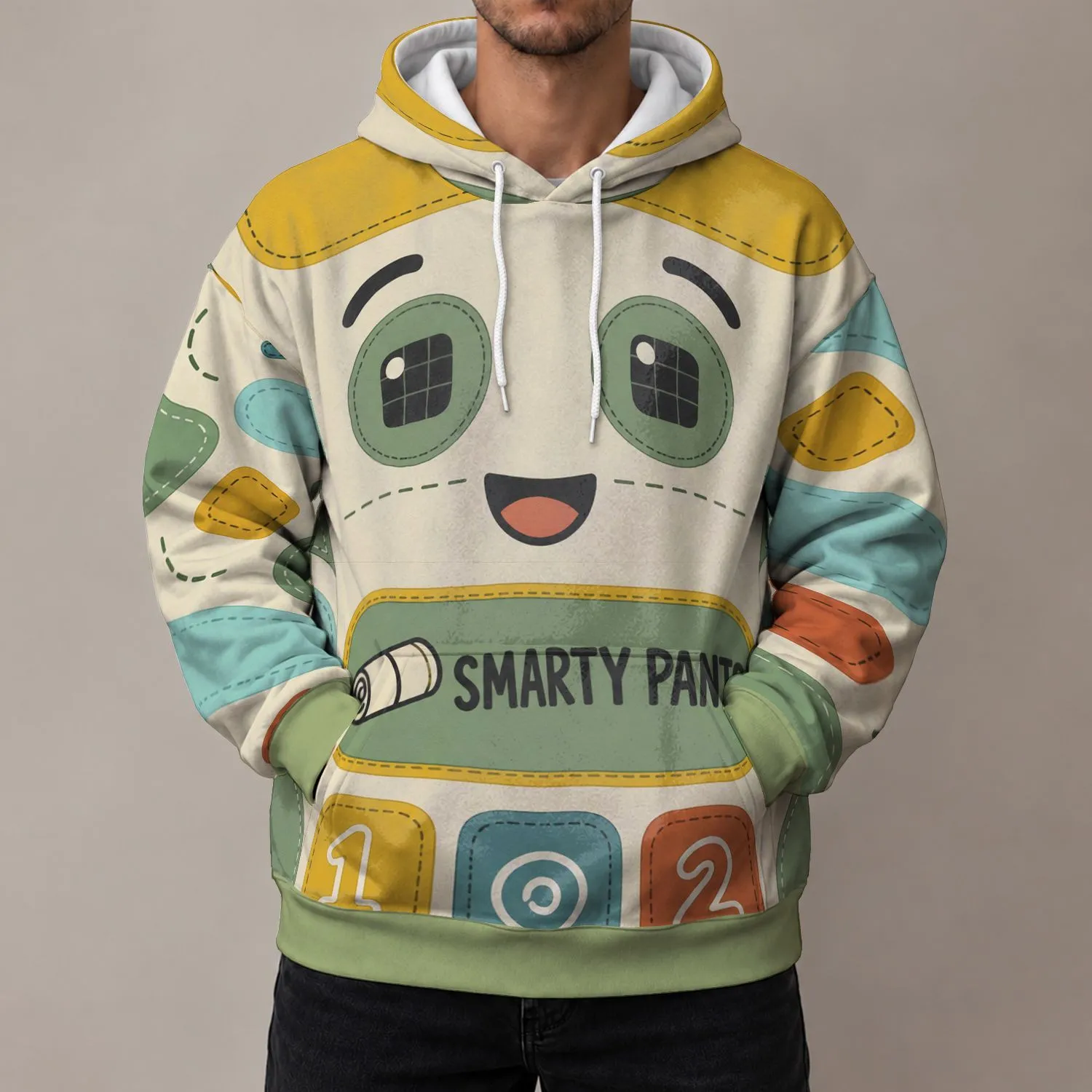 Friendly Toy Face Costume with Colorful Number Patches for Halloween Parties All-over Print Hoodie (Lightweight) - 1