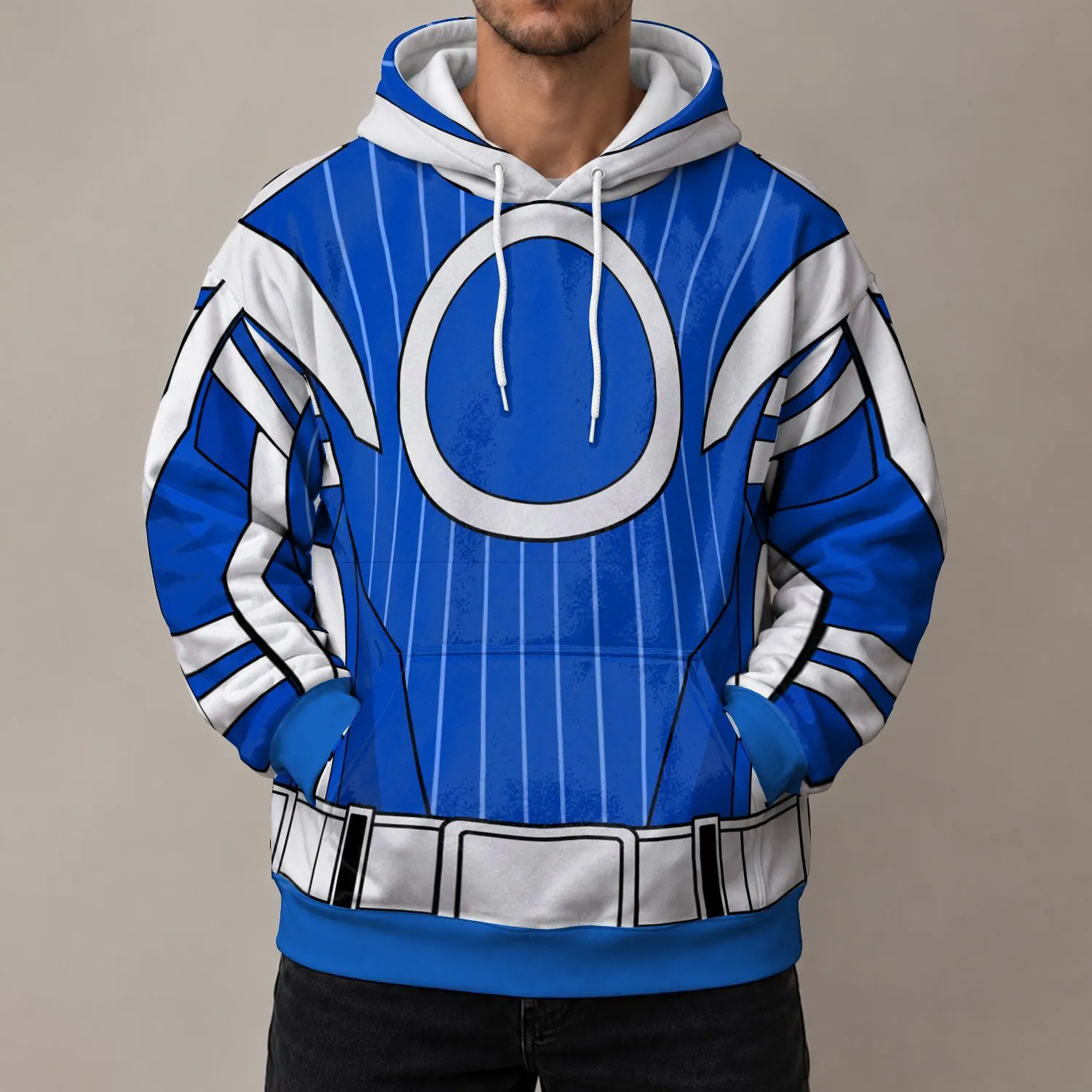 Blue And White Retro Superhero Suit Style For Comic Fans And Cosplay Events Conventions All-over Print Hoodie (Lightweight) - 1