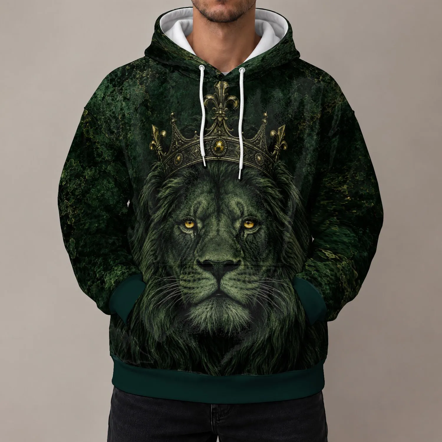 Regal Lion And Crown Art For Nature Lovers, Outdoor Adventures And Everyday Wear All-over Print Hoodie (Lightweight) - 1