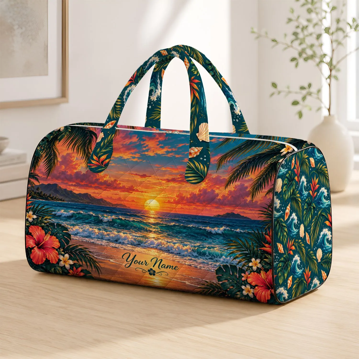 Tropical Sunset Ocean Waves for Beach Holidays and Coastal Weekend Getaways Quilted Weekend Bag - 1