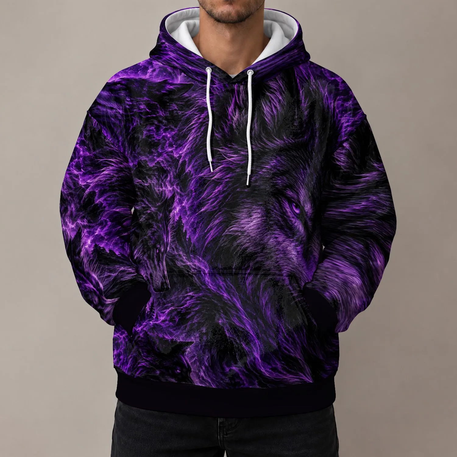Fierce Violet Wolf Art for Bold Outdoor Style and Everyday Wear All-over Print Hoodie (Lightweight) - 1