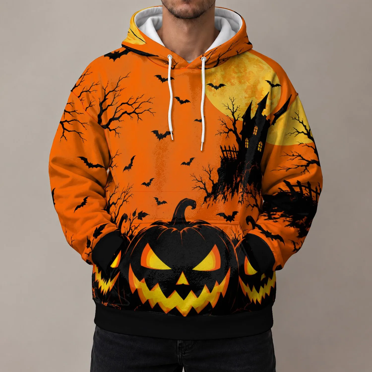 Jack O Lanterns And Bats For Halloween Parties And Spooky Autumn Nights All-over Print Hoodie (Lightweight) - 1
