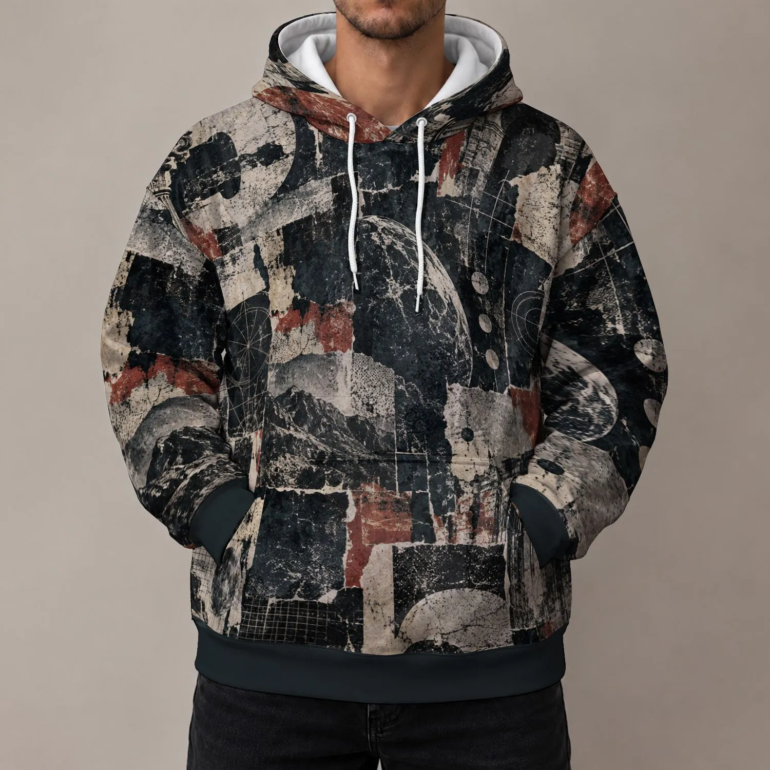 Distressed Newspaper Collage Urban Art for Creative Everyday Streetwear Enthusiasts All-over Print Hoodie (Lightweight) - 1