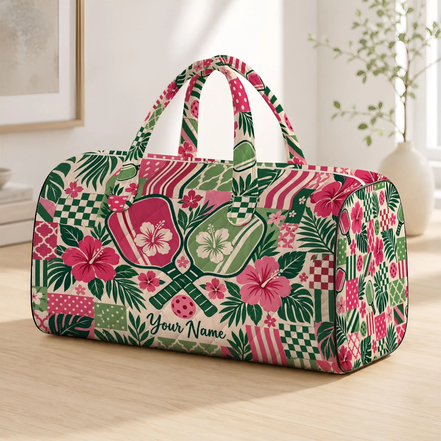 Pickleball Paddle and Ball Motifs for Courtside Weekends and Active Everyday Adventures Quilted Weekend Bag - 1