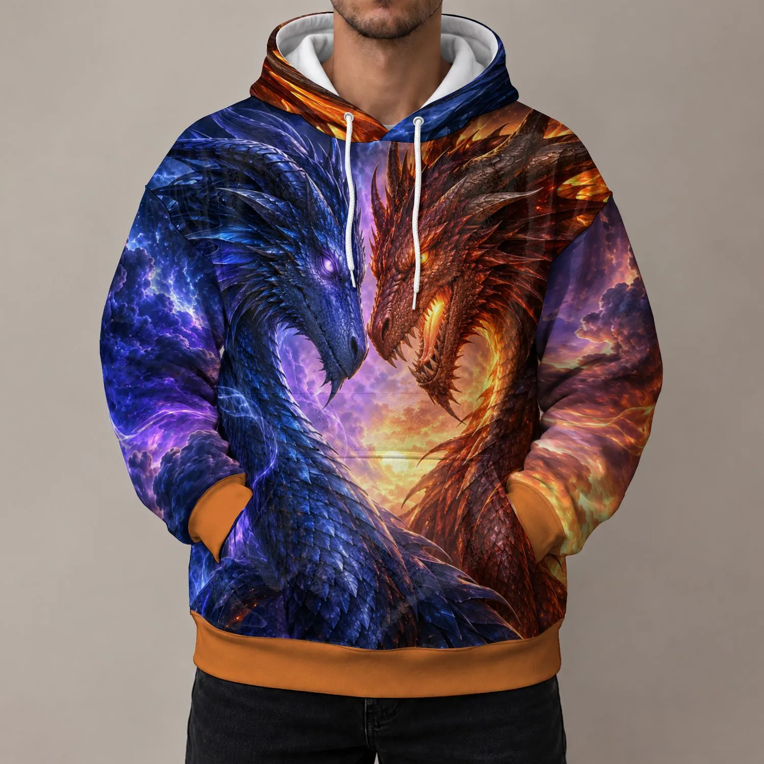 Twin Dragon Fantasy Art for Adventurous Everyday Style and Autumn Outings All-over Print Hoodie (Lightweight) - 1