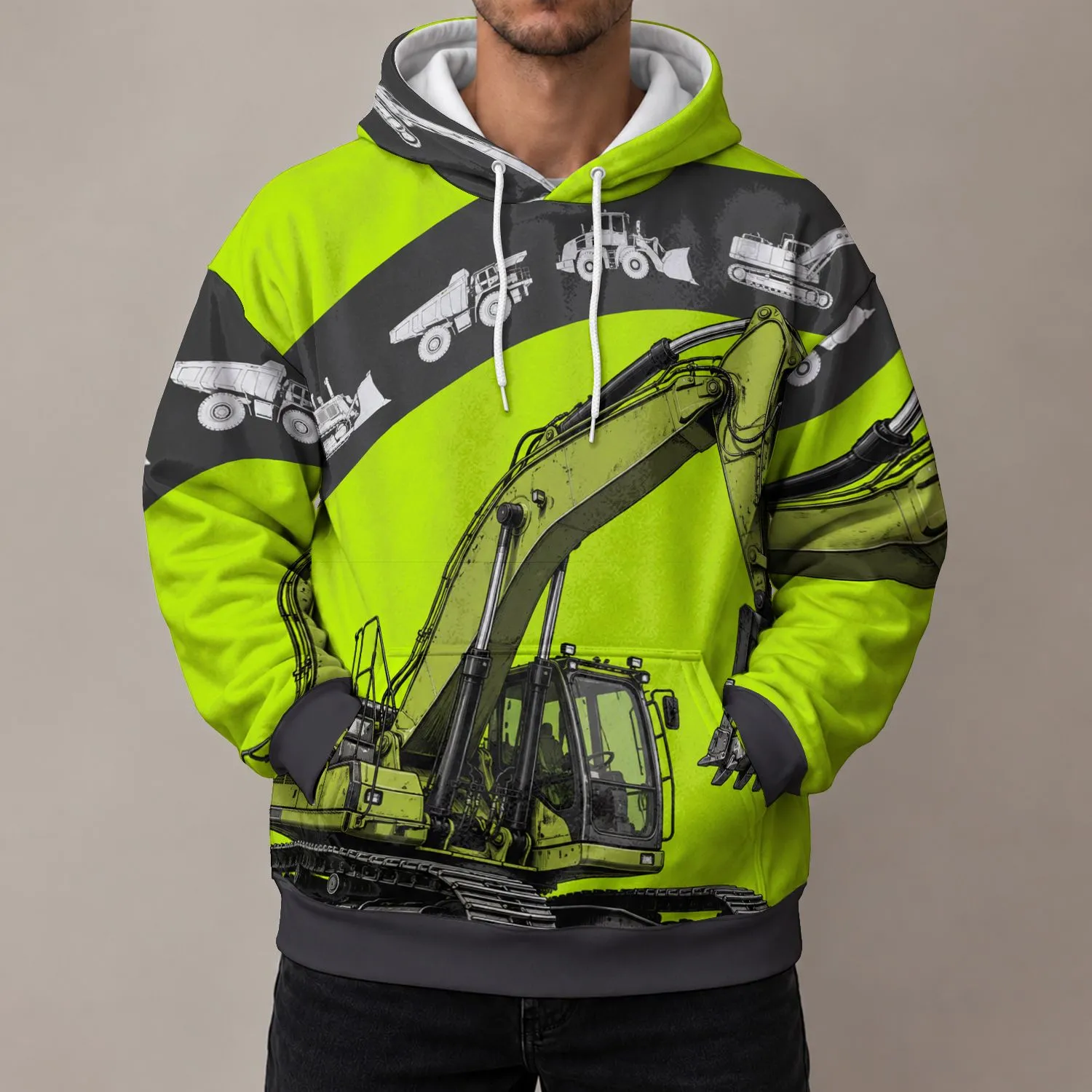 Excavator Machinery for Construction Worksite Wear and Outdoor Jobsite Adventures All-over Print Hoodie (Lightweight) - 1