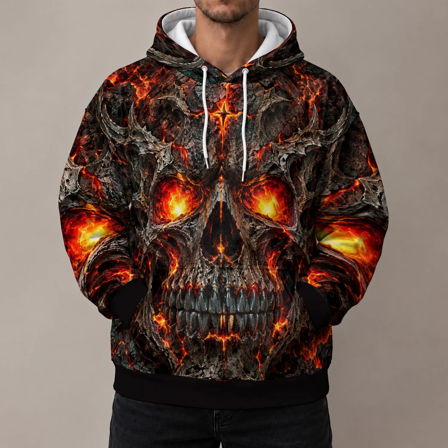 Molten Lava Skull and Cracked Volcanic Rock for Bold Alternative Streetwear All-over Print Hoodie (Lightweight) - 1