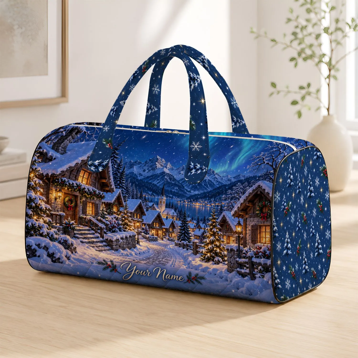 Snowy Alpine Village at Twilight for Cozy Winter Getaways and Festive Holiday Escapes Quilted Weekend Bag - 1