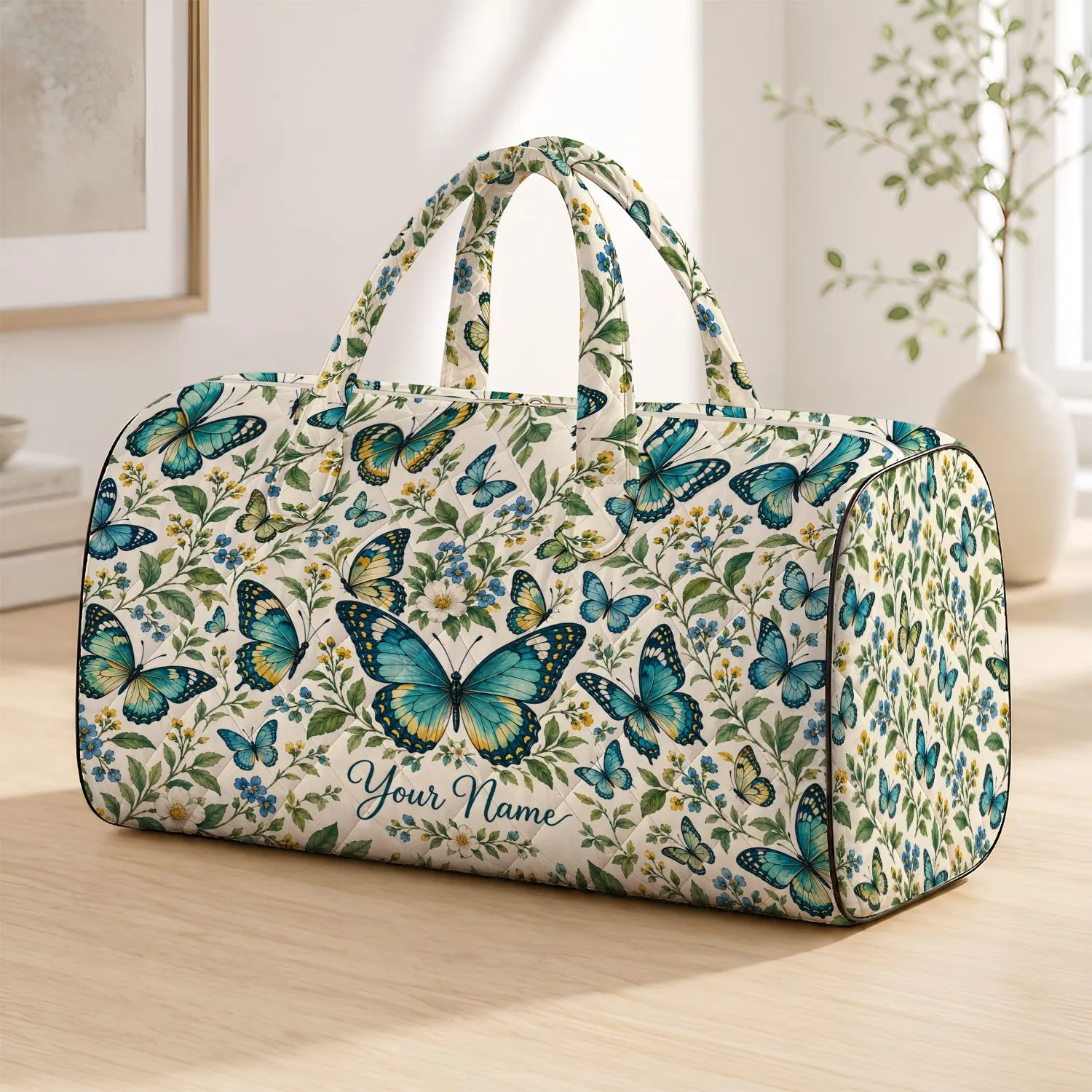 Blue Green Butterflies for Bright Spring Getaways and Carefree Travel Adventures Ahead Quilted Weekend Bag - 1