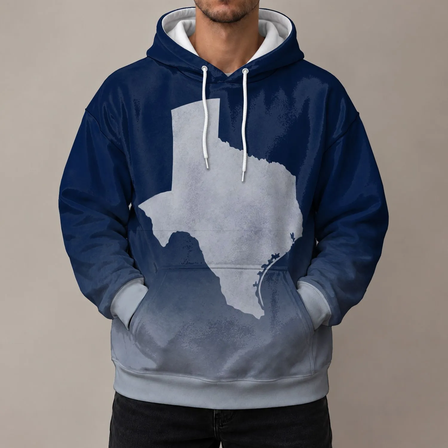 Texas Silhouette and Navy Gray Fade for Football Game Day Casual Wear All-over Print Hoodie (Lightweight) - 1