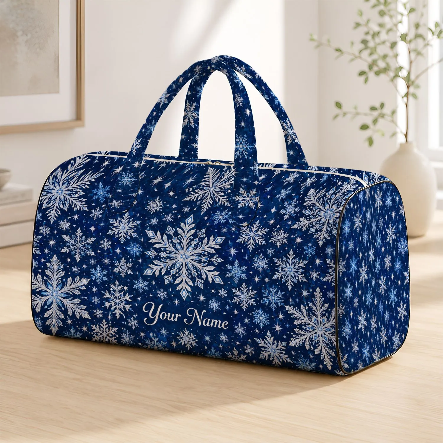 Ivory Snowflakes on Midnight Blue for Cozy Winter Getaways and Holiday Travel Lovers Quilted Weekend Bag - 1